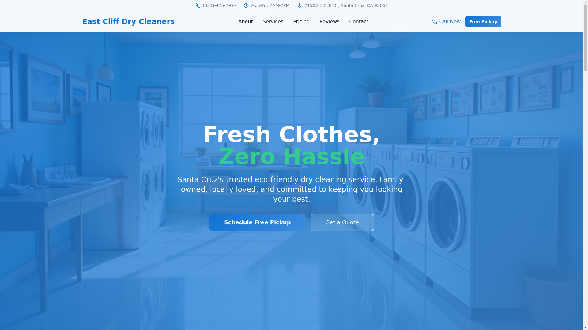 website screenshot of https://eastcliffdrycleaners.com/