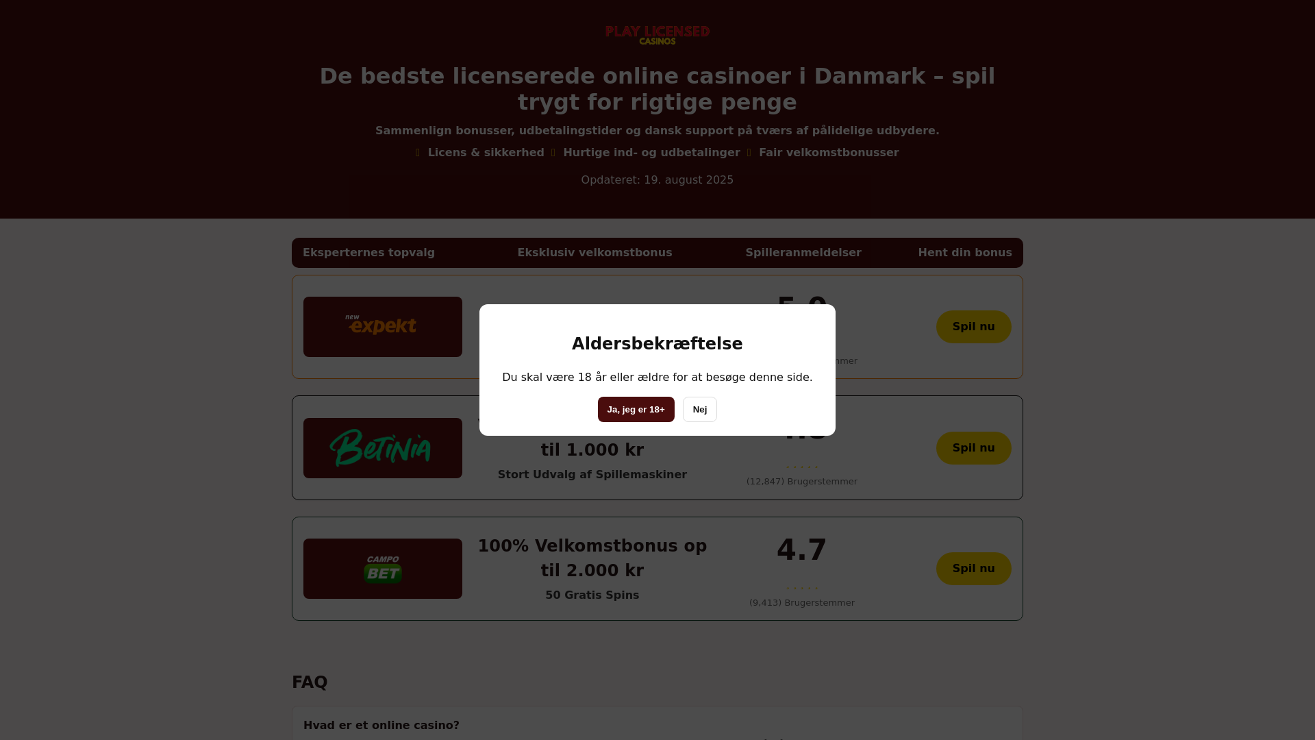 website screenshot of https://playlicensedcasinos.com/