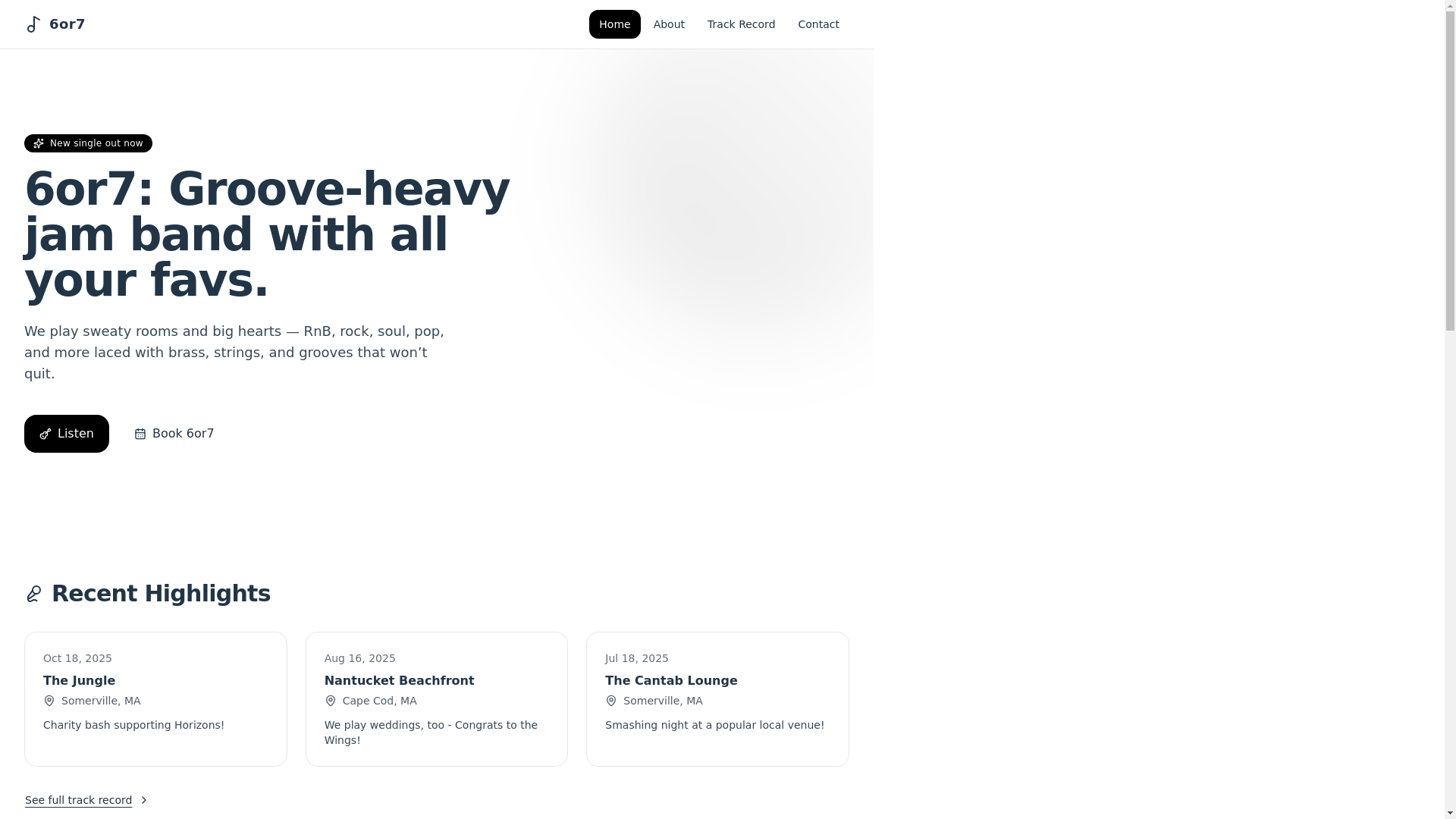 website screenshot of https://6or7band.com/