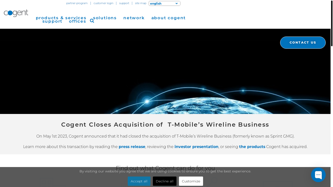 website screenshot of https://cogentco.com/
