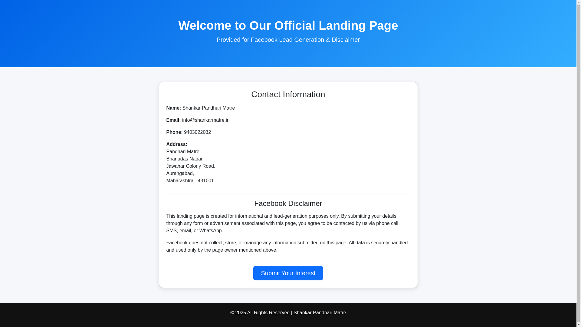 website screenshot of https://shankarmatre.in/