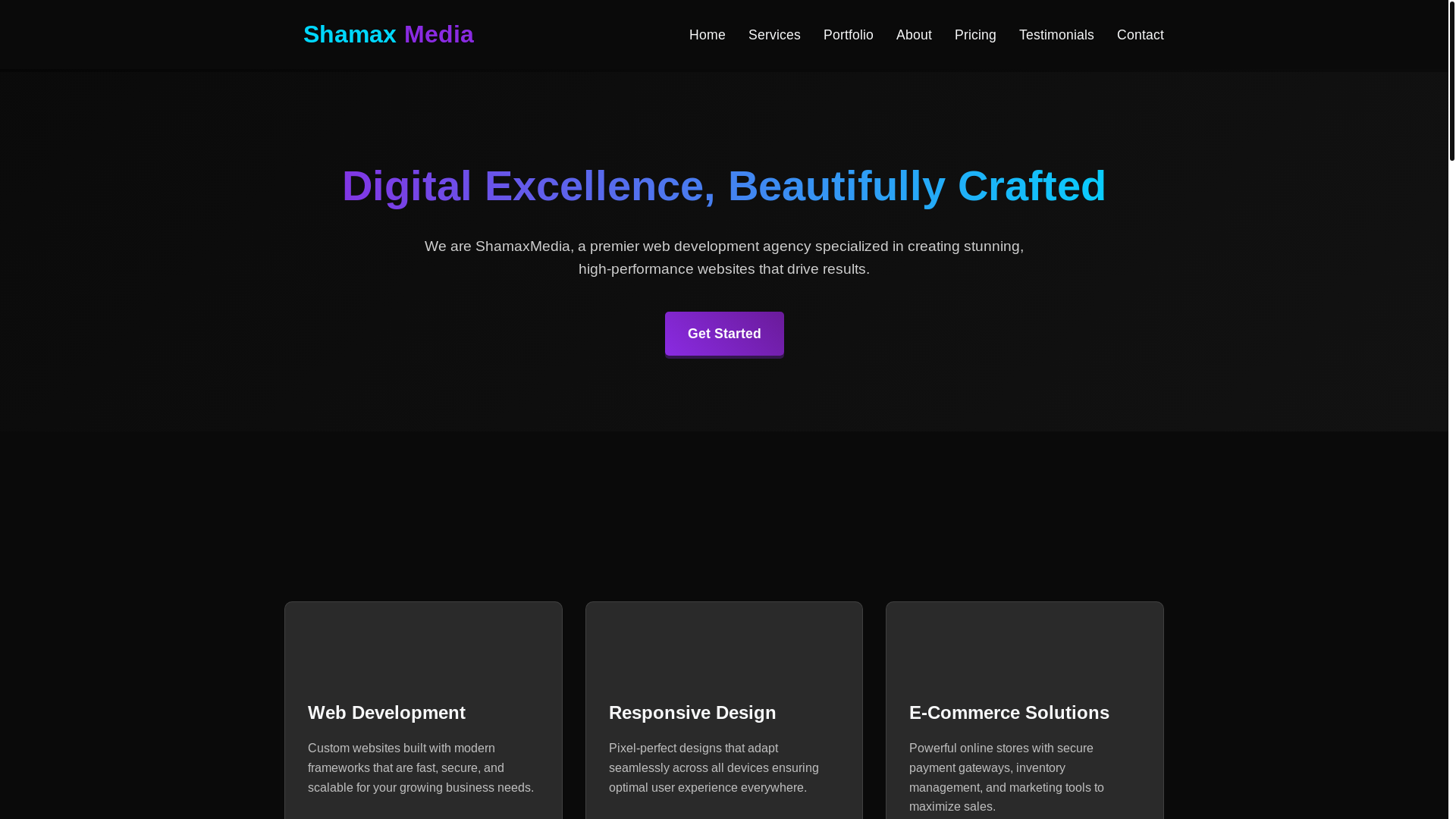 website screenshot of https://shamaxmedia.digital/