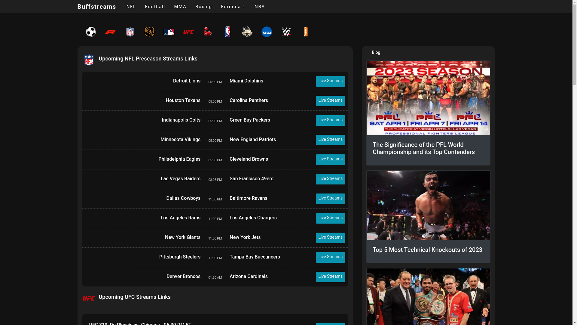 website screenshot of https://buffstreams.app/