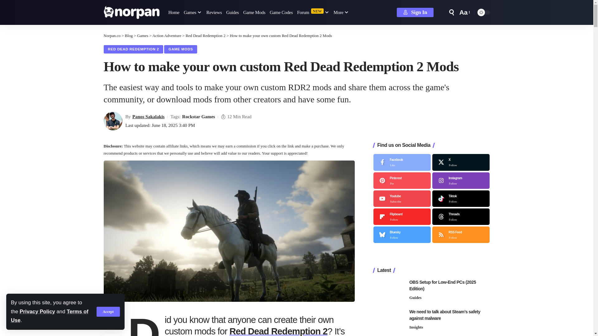 website screenshot of https://norpan.co/how-to-make-custom-red-dead-redemption-2-mods/