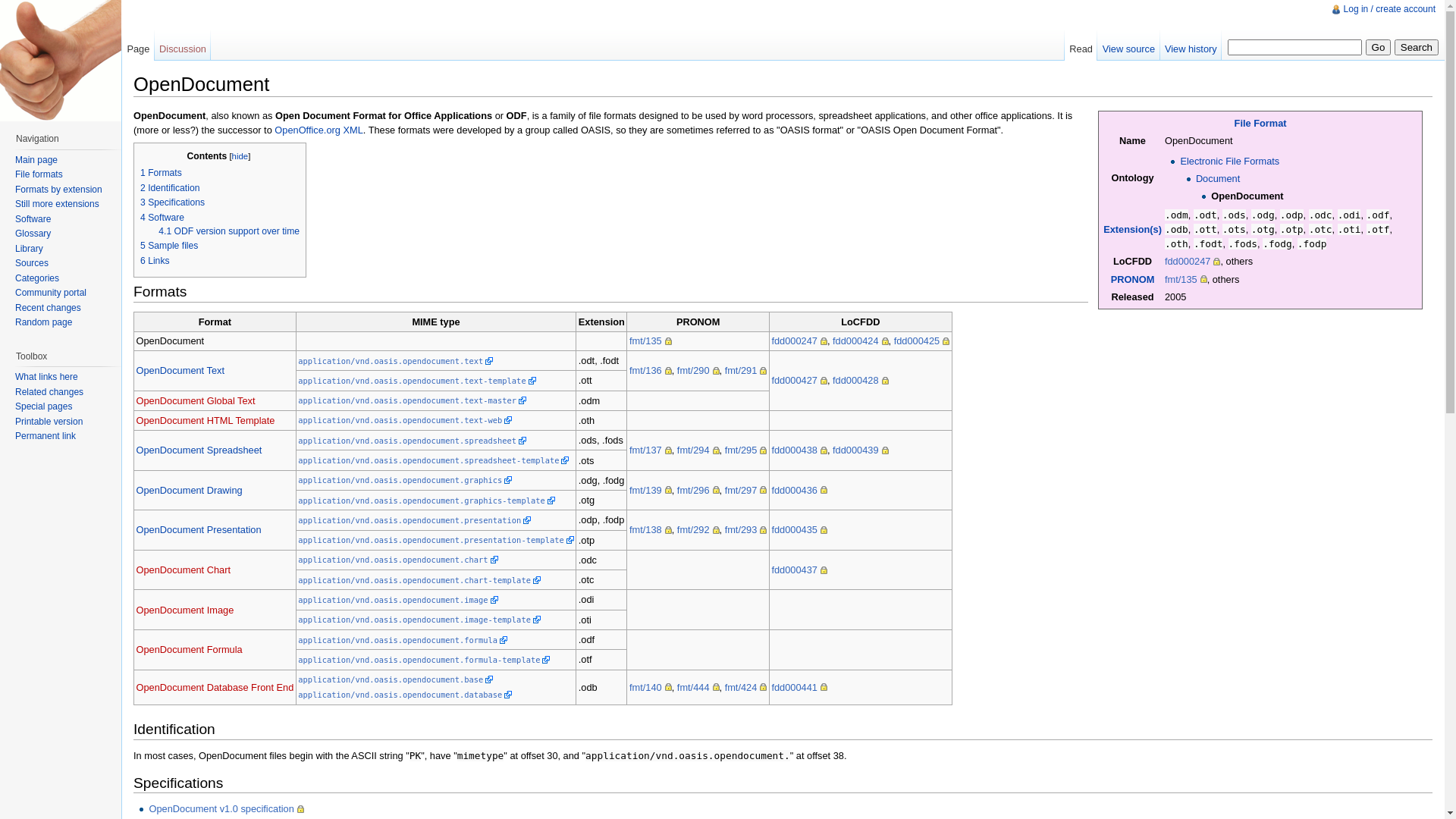 website screenshot of http://fileformats.archiveteam.org/wiki/OpenDocument