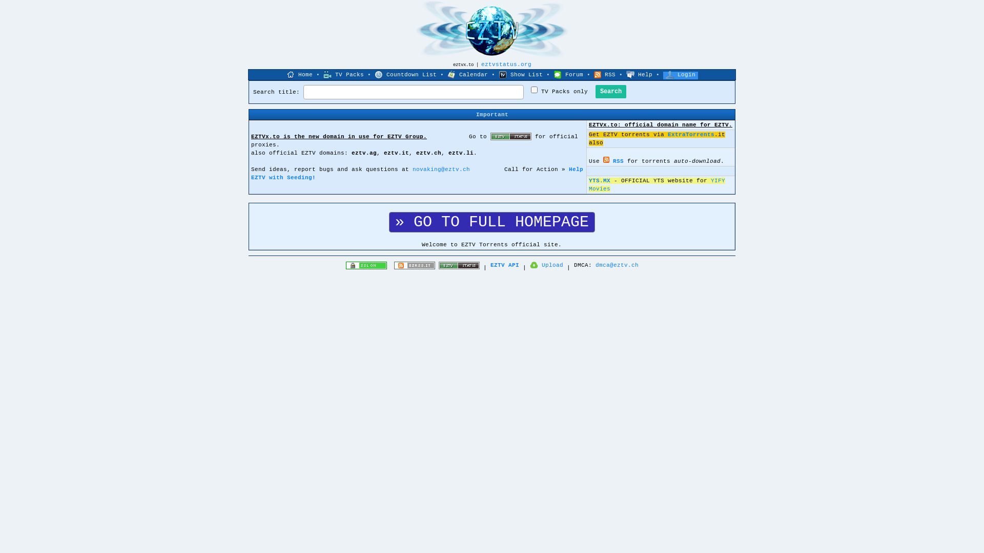 website screenshot of https://eztv.re
