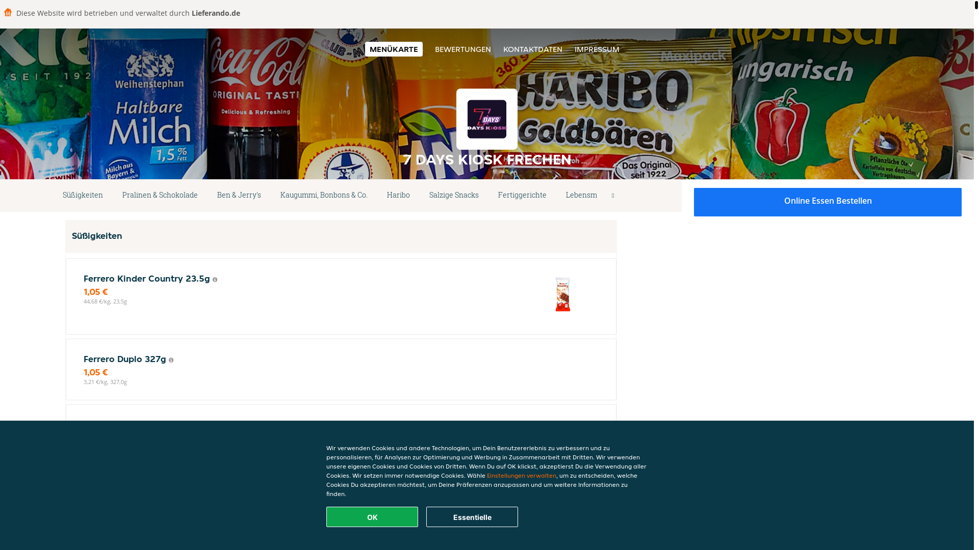website screenshot of https://7dayskiosk-frechen.de/