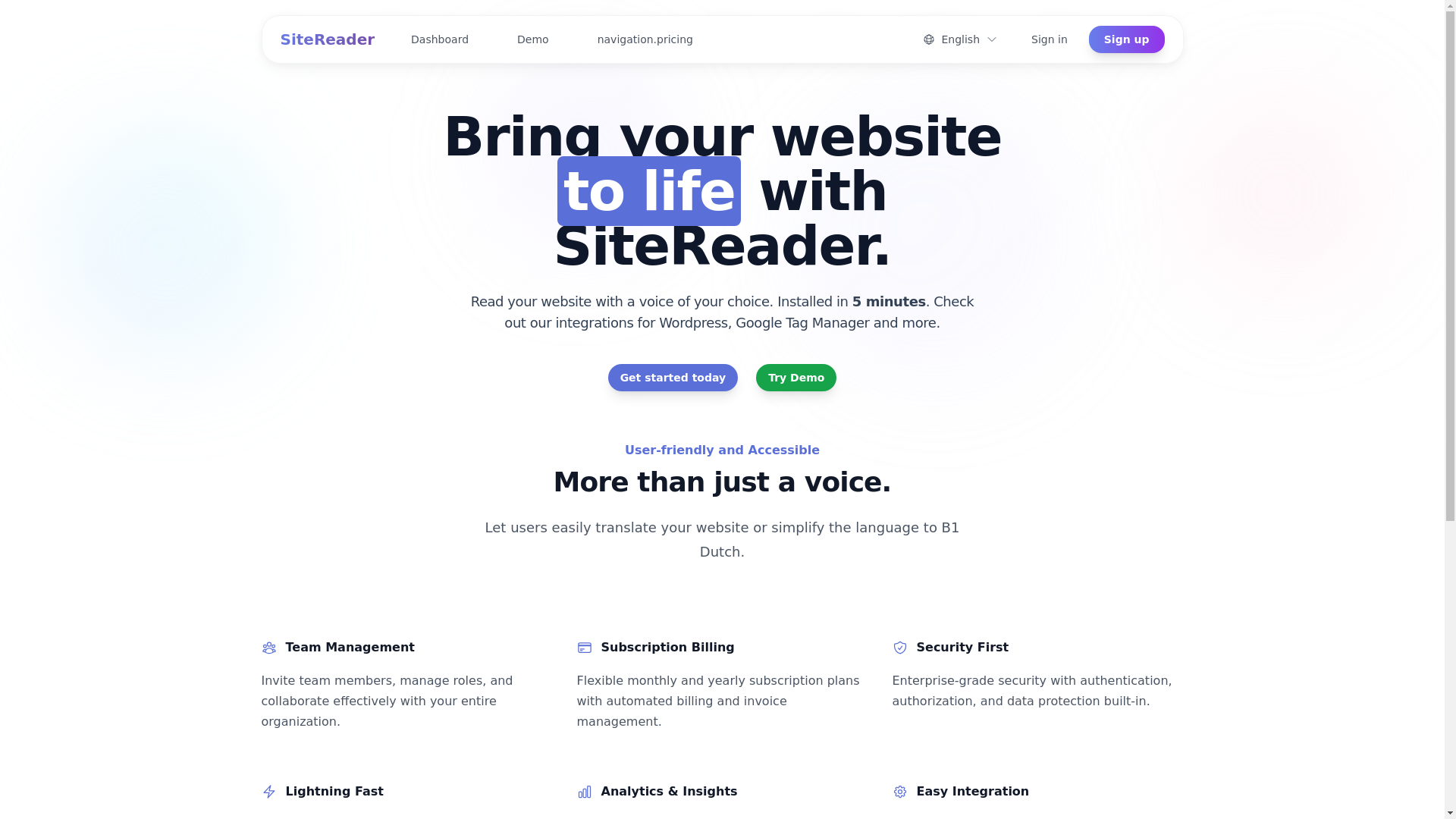 website screenshot of https://sitereader.nl/