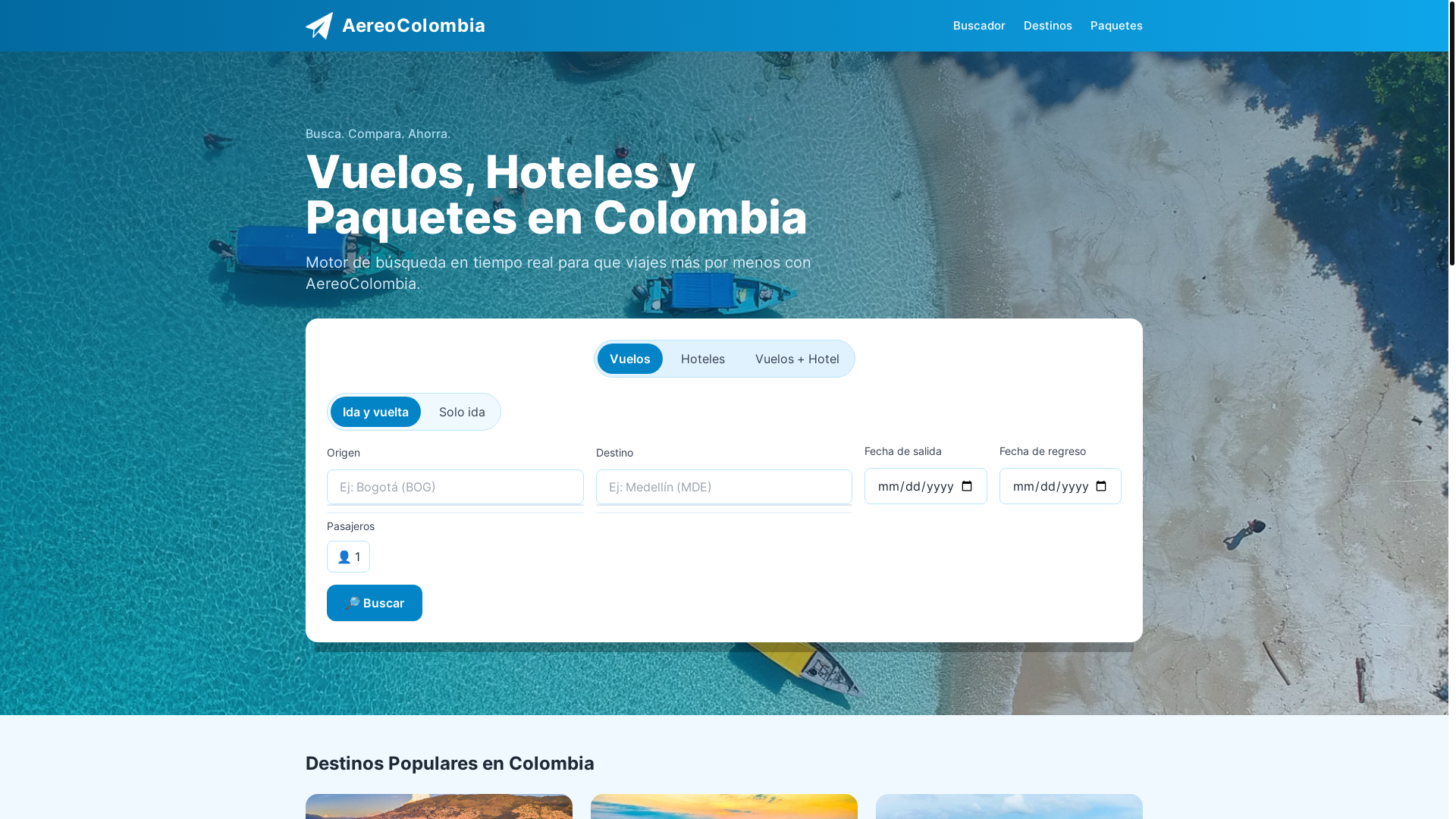 website screenshot of https://vuelaencaribe.lat/