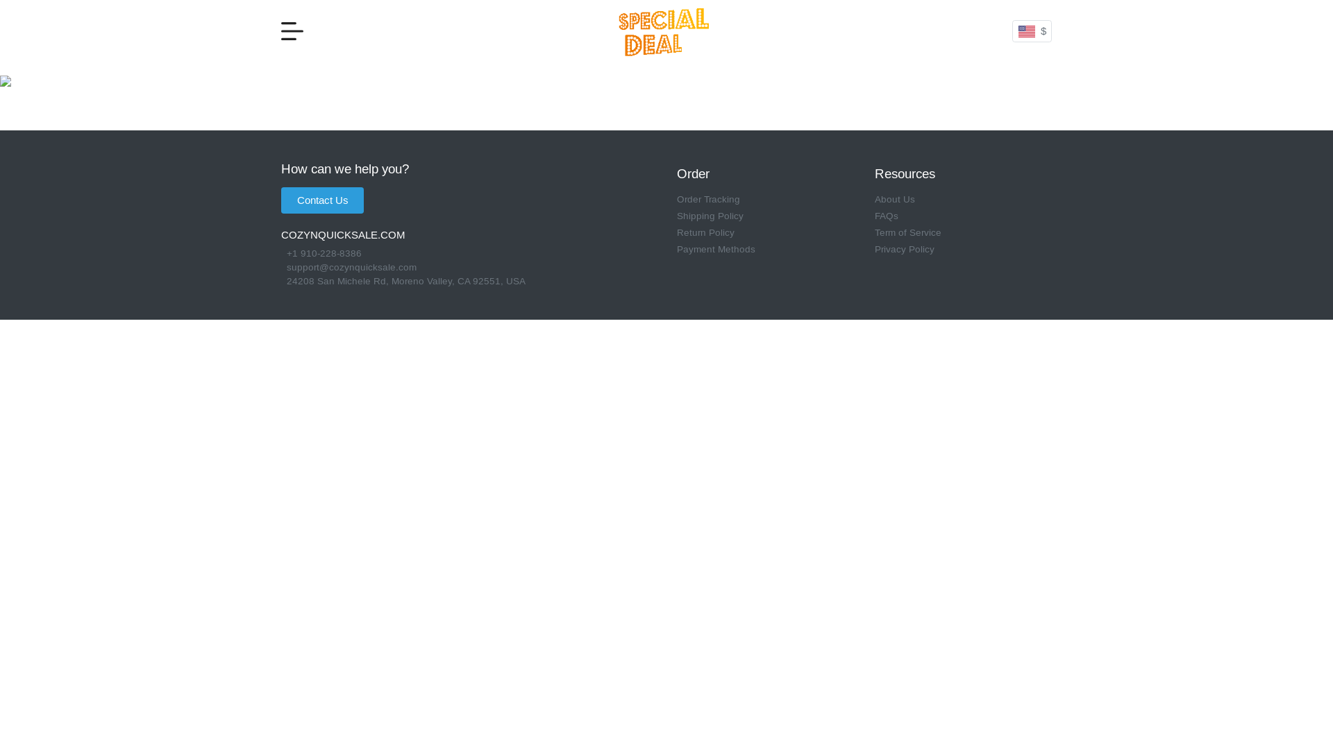 website screenshot of https://cozynquicksale.com/