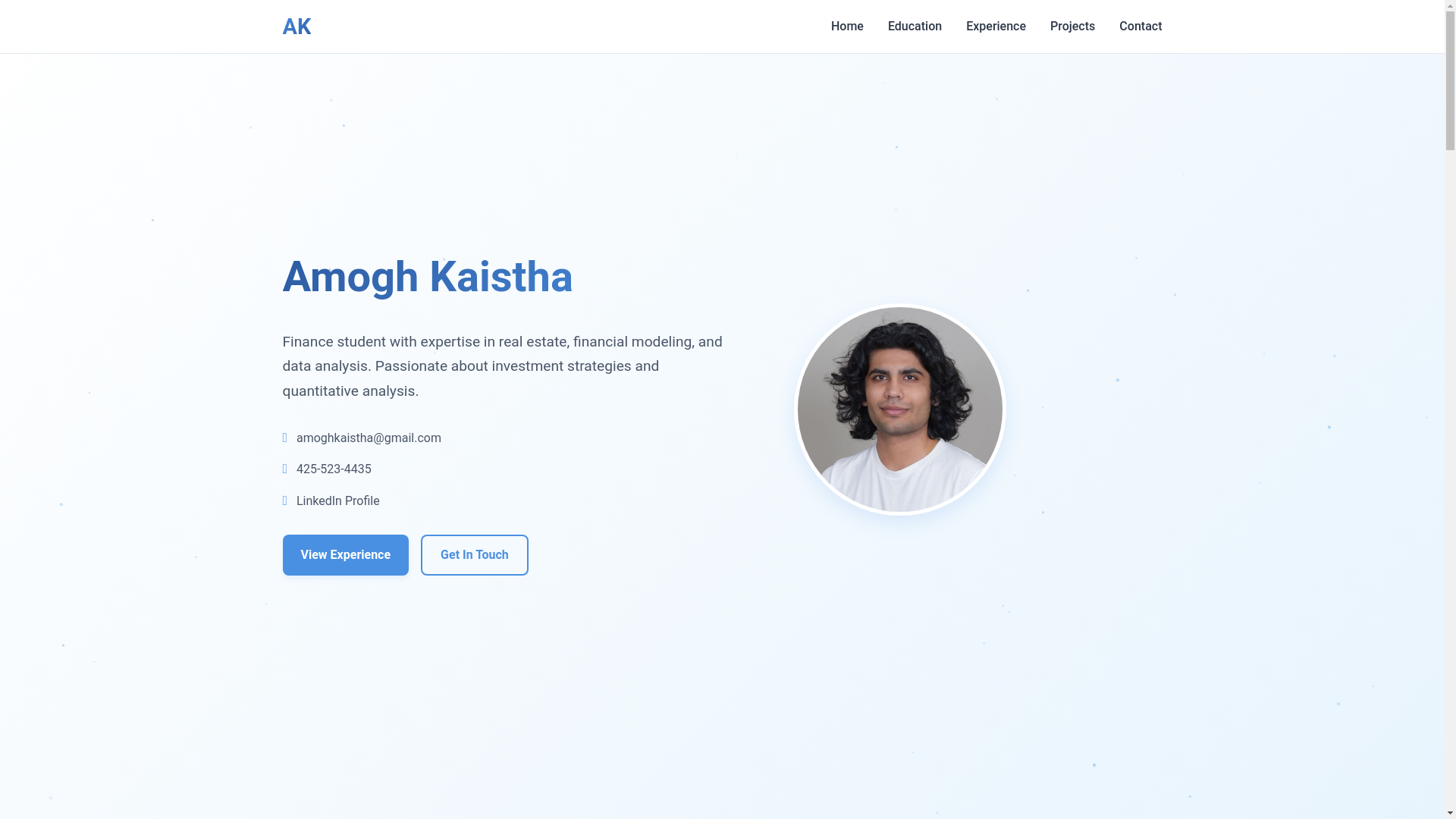 website screenshot of https://amoghkaistha.com/