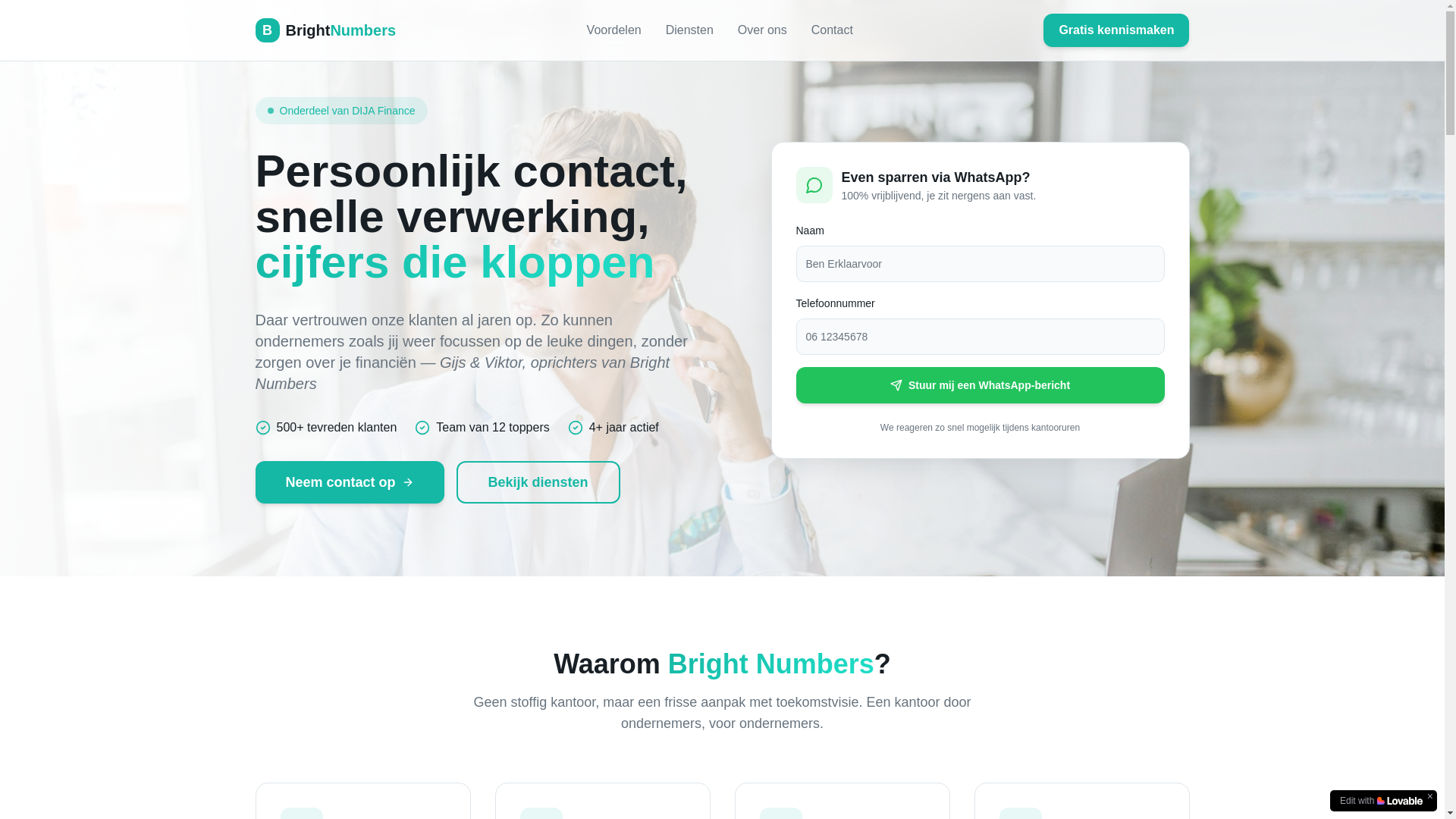 website screenshot of https://brightnumbers.nl/