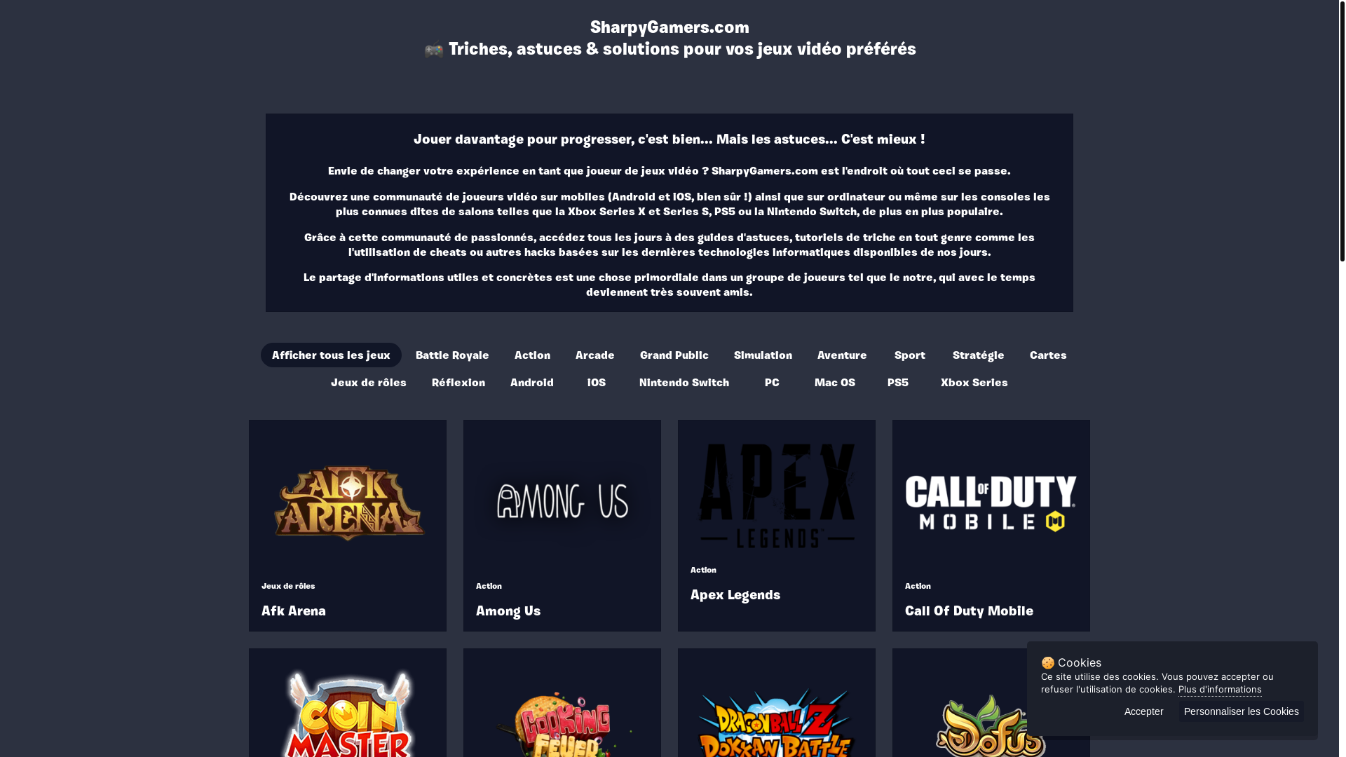 website screenshot of https://sharpygamers.com/