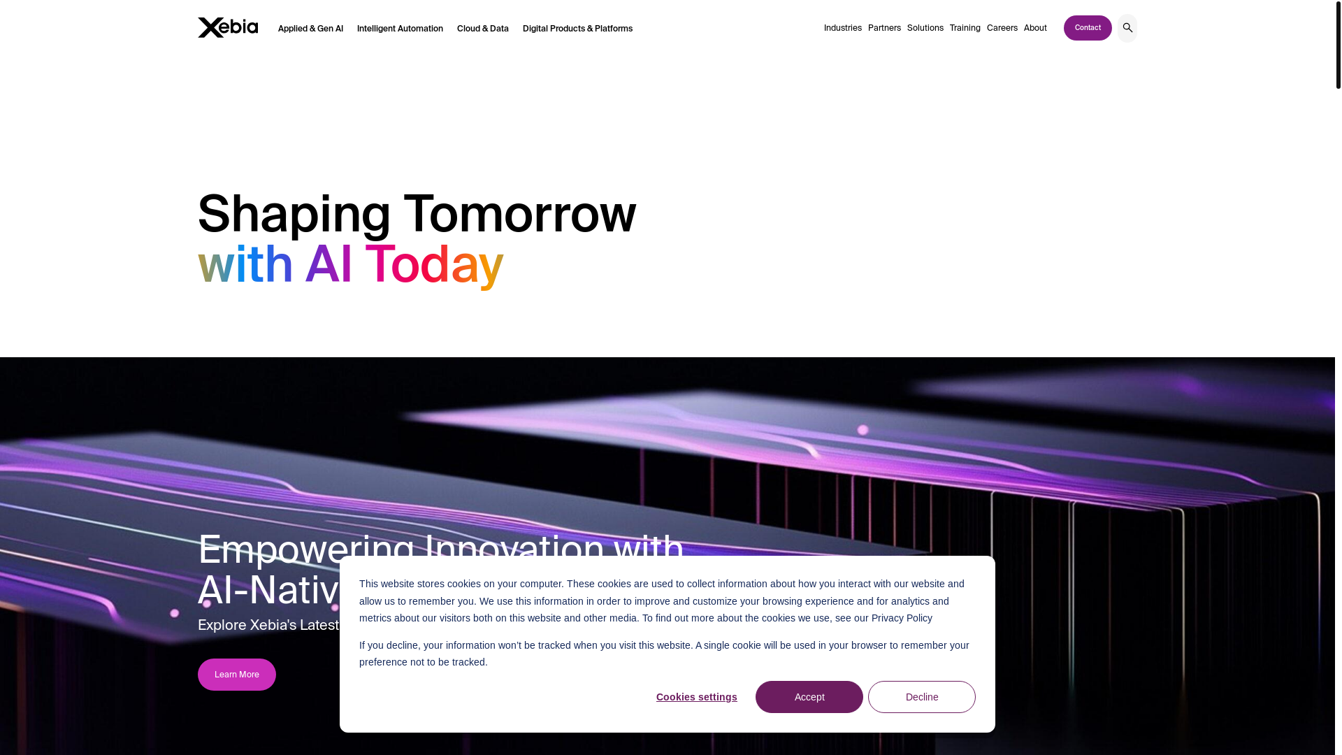 website screenshot of https://xebia-ai.in/