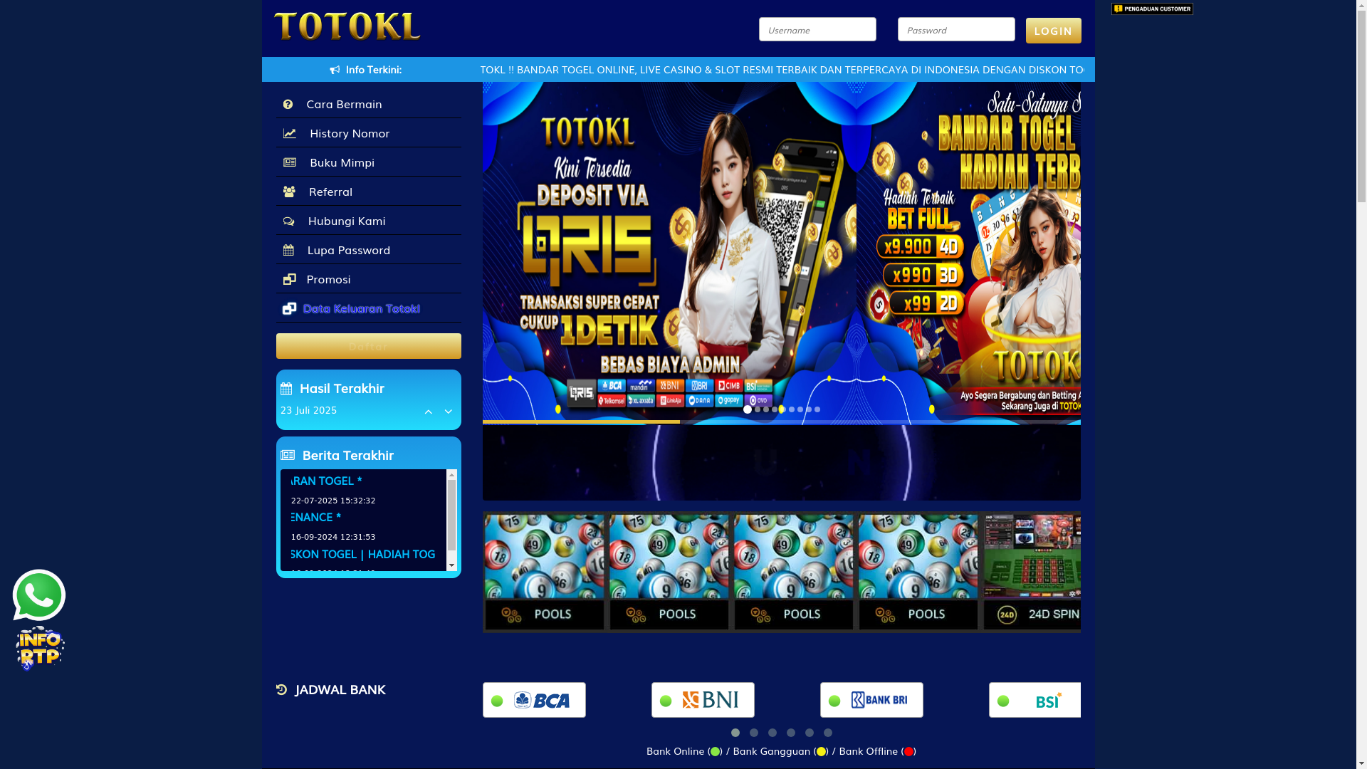 website screenshot of https://totoklx1000.live/