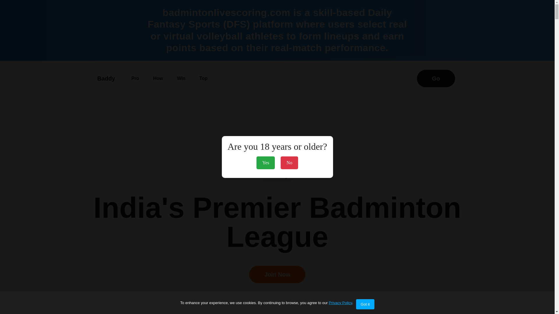 website screenshot of https://badmintonlivescoring.com/