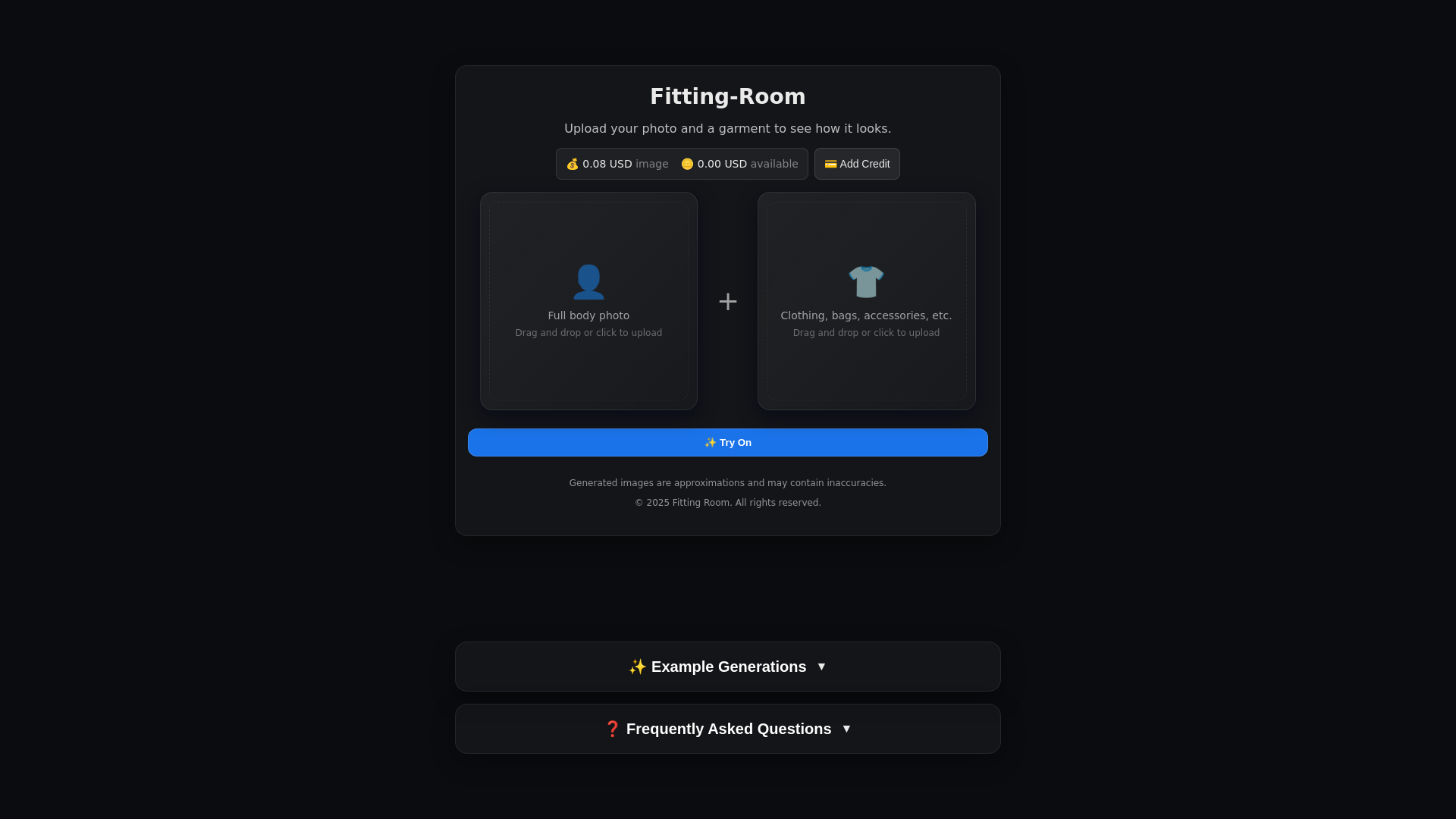 website screenshot of https://myfittingroom.app/