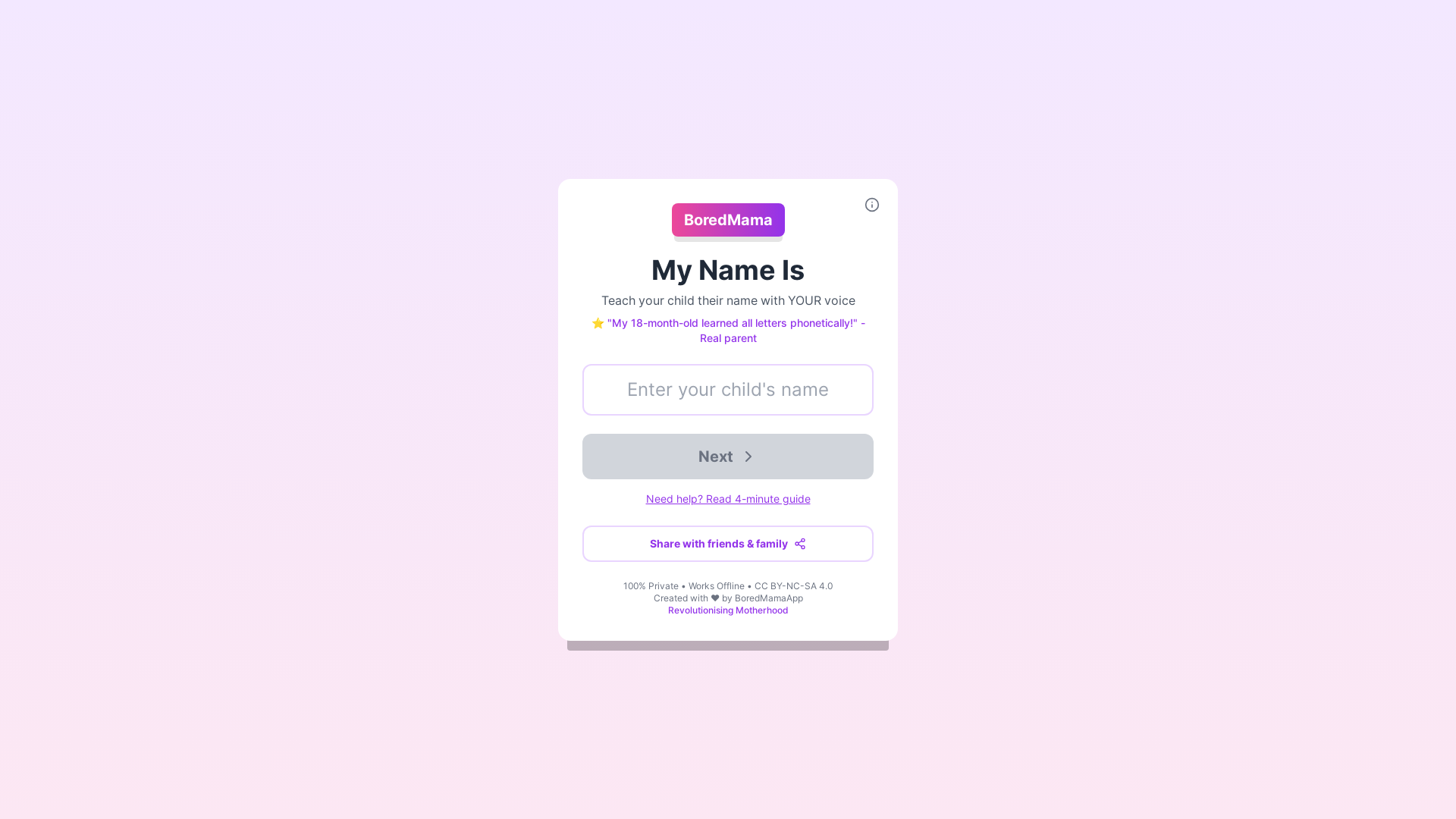 website screenshot of https://mynameisapp.co.uk/