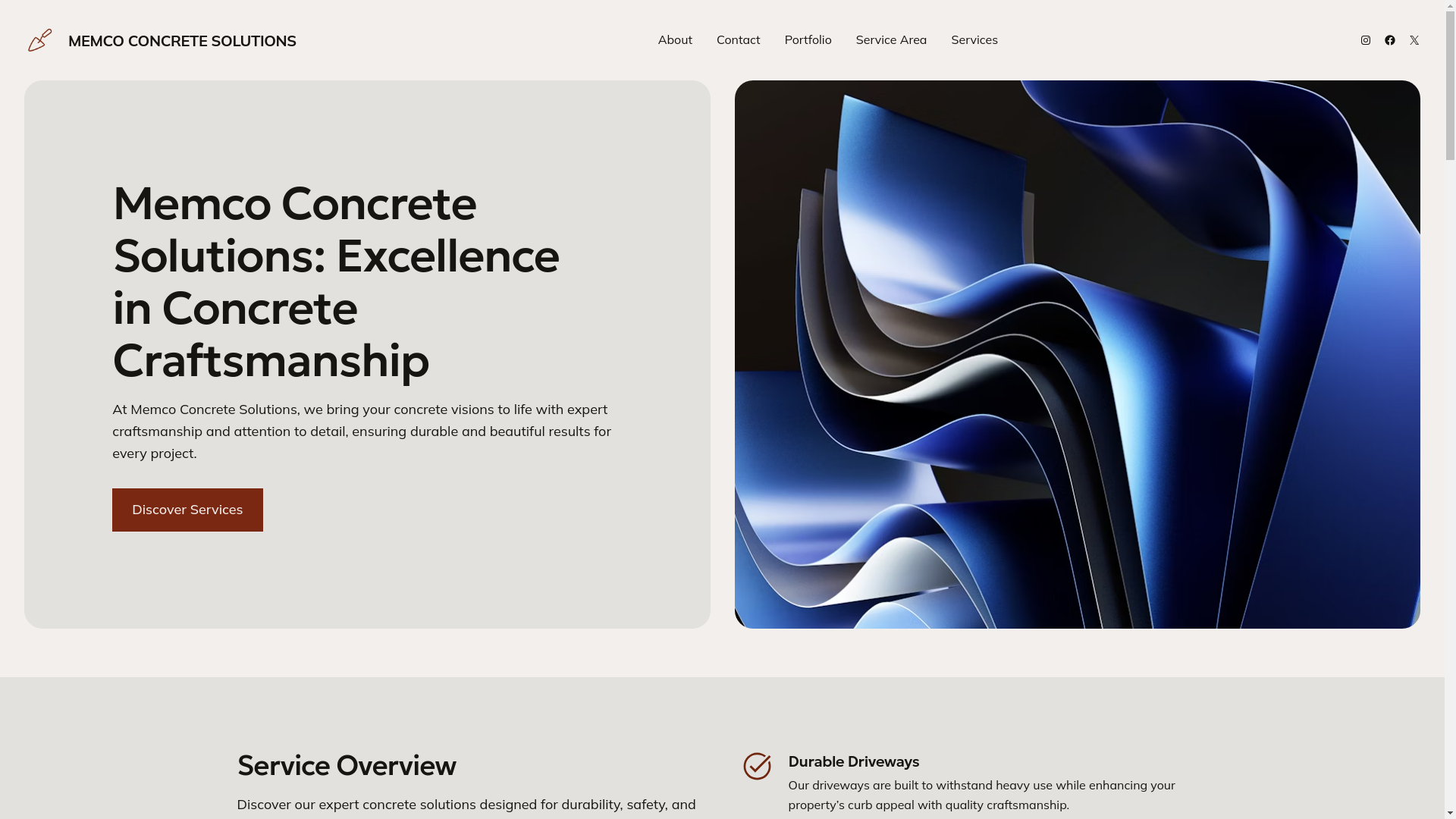 website screenshot of https://memcoconcretesolutions.com/