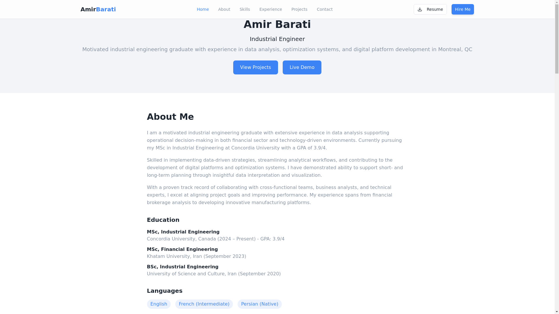 website screenshot of https://amirbarati.com/