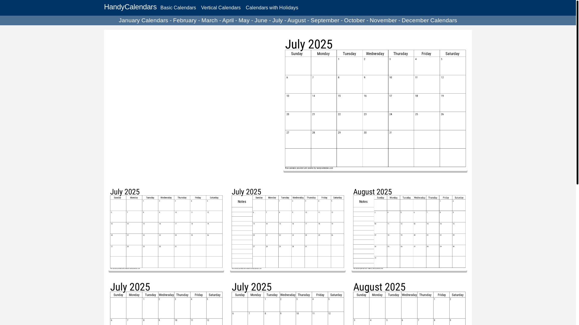 website screenshot of https://handycalendars.com/