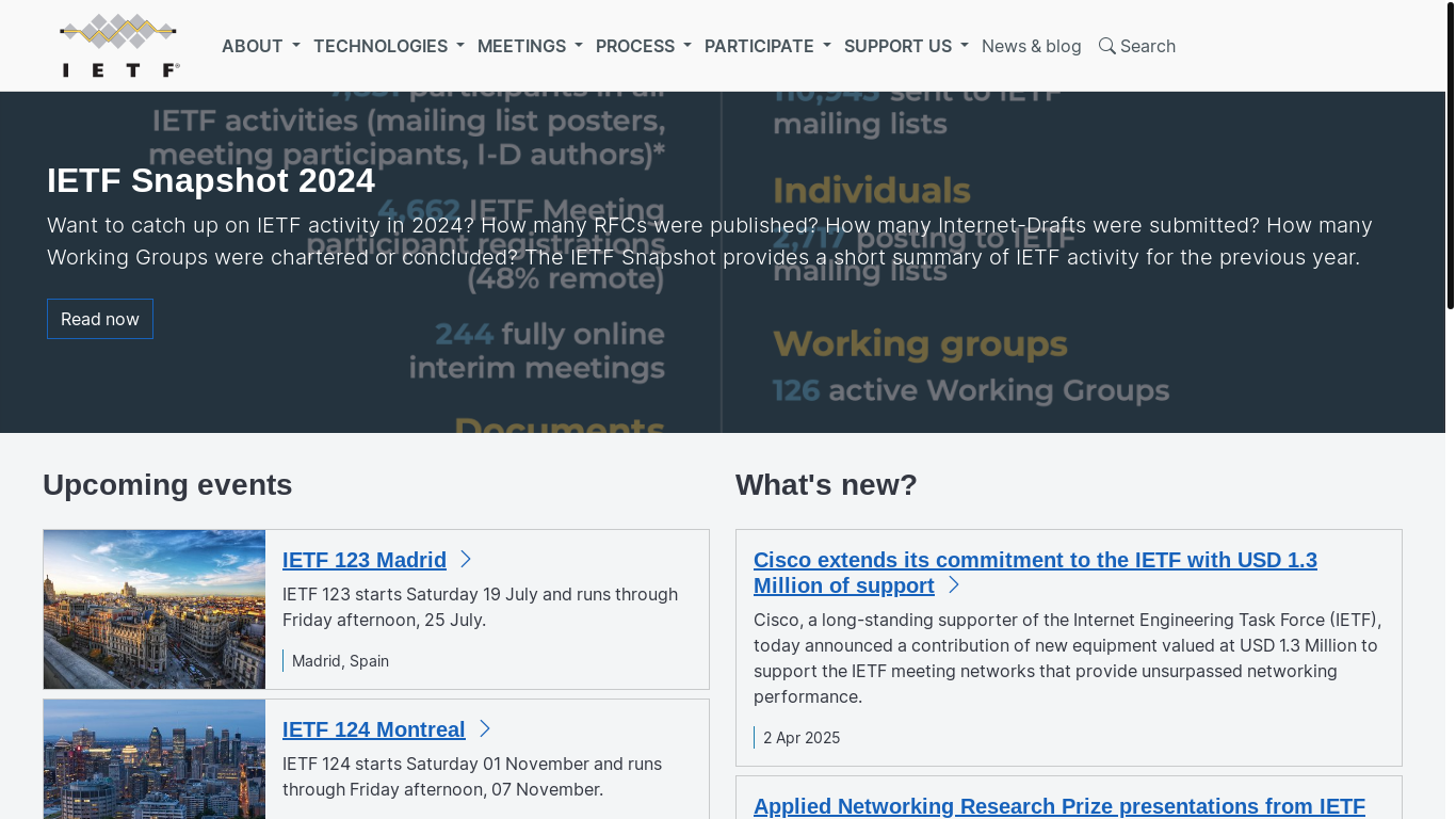 website screenshot of https://ietf.org