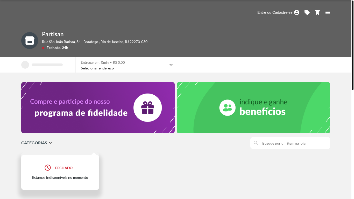 website screenshot of https://partisanpizzaria.com.br/