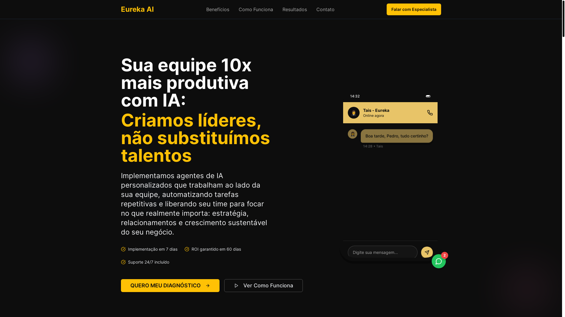 website screenshot of https://eureka-ai.com.br/