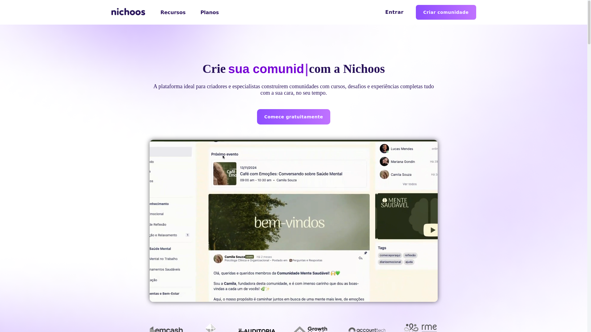 website screenshot of https://plataformacame.com.br/
