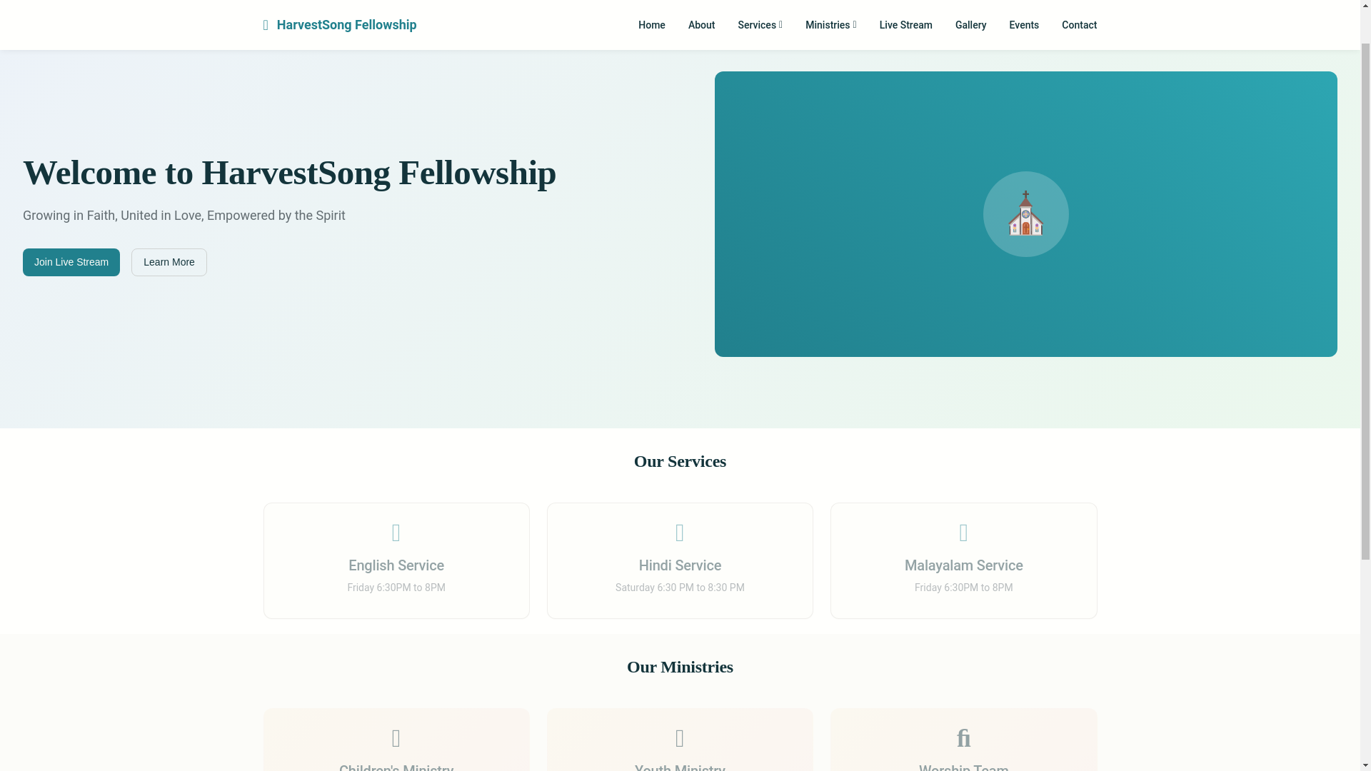 website screenshot of https://harvestsongassembly.org/