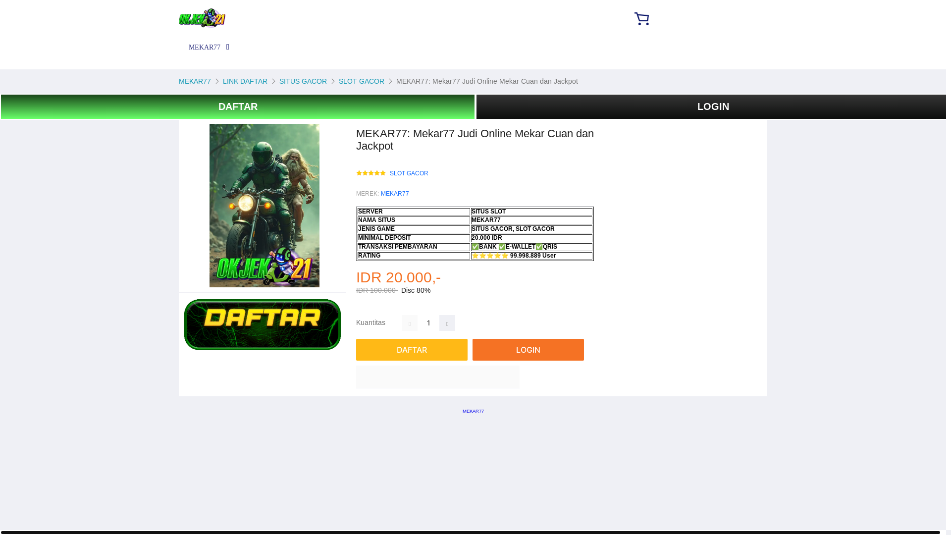 website screenshot of https://mekar77slot.com/