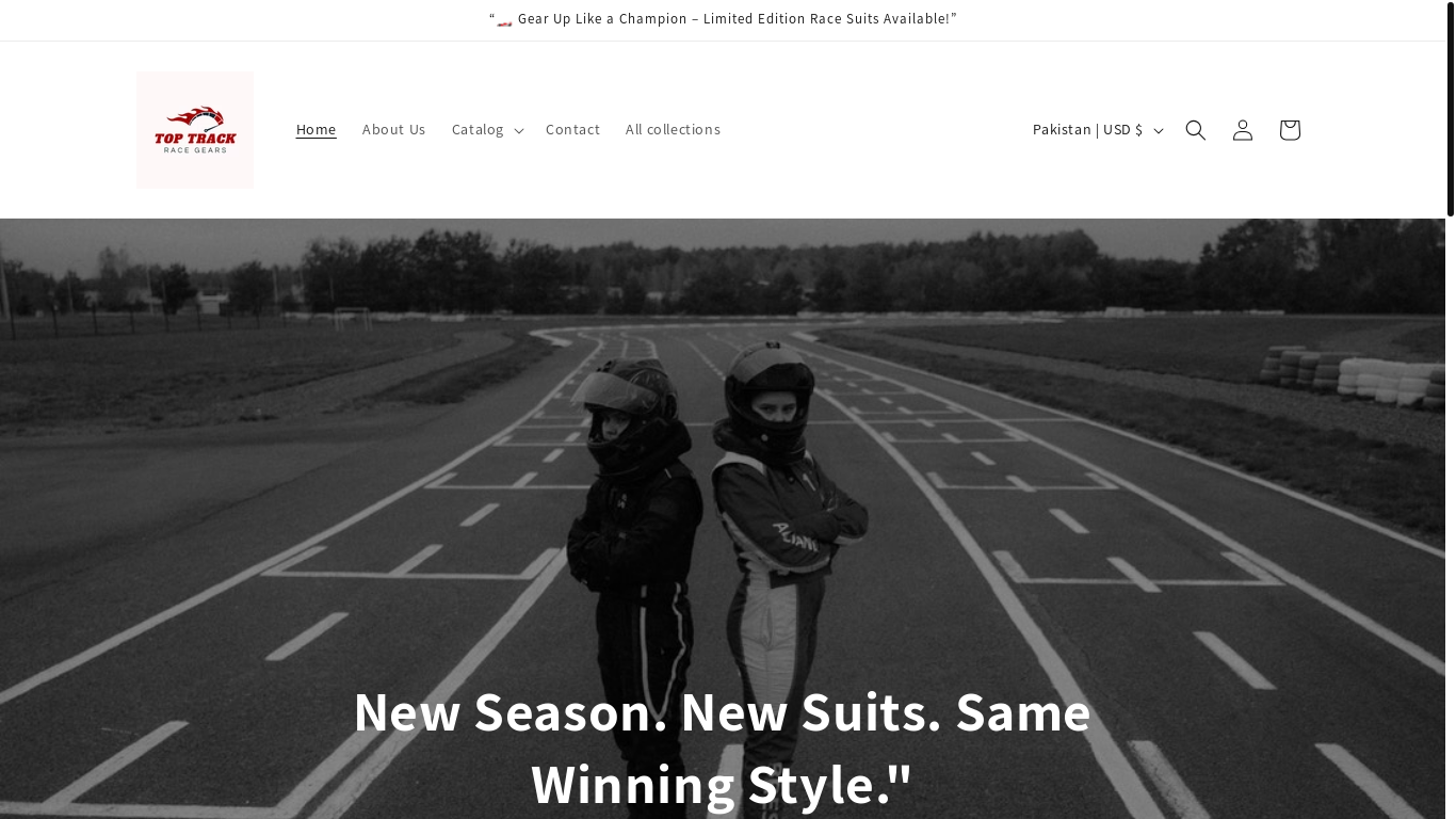 website screenshot of https://toptraceracegear.com/