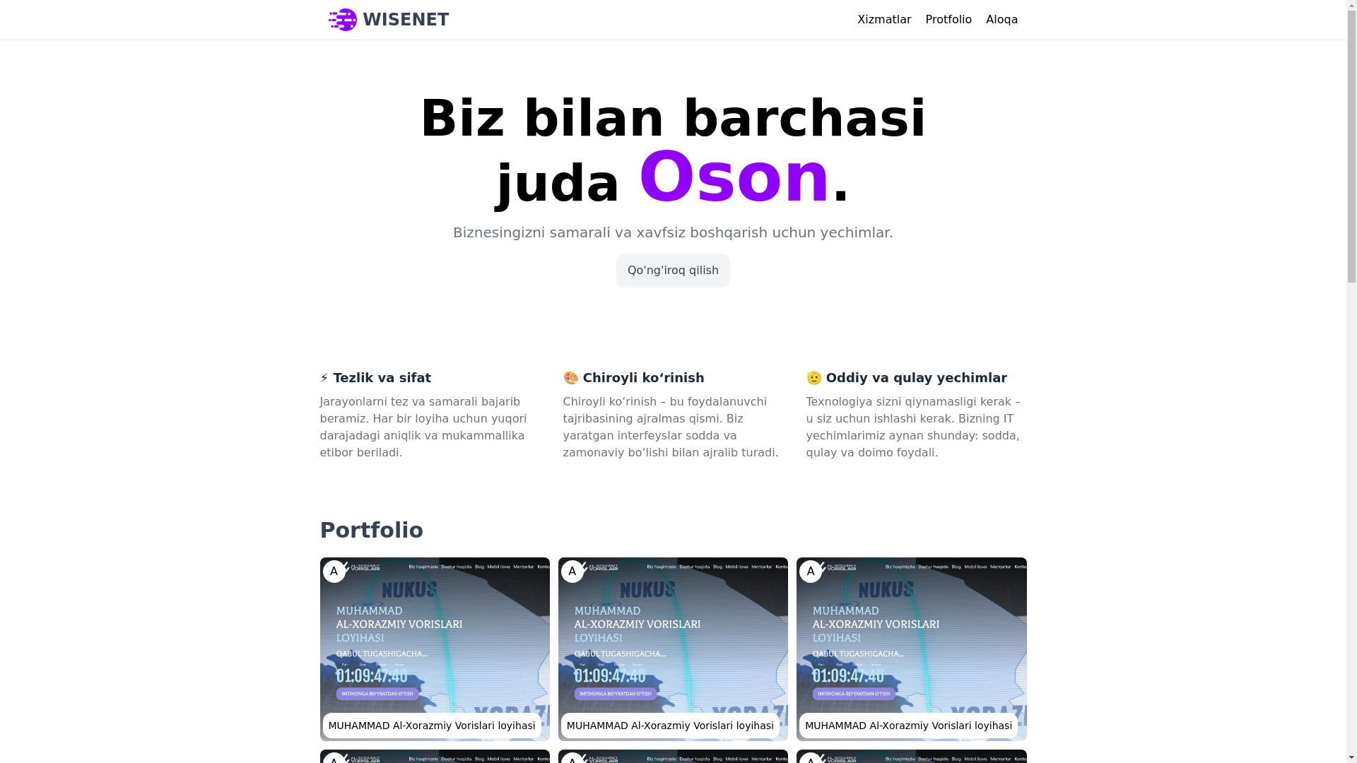 website screenshot of https://wisenet.uz/