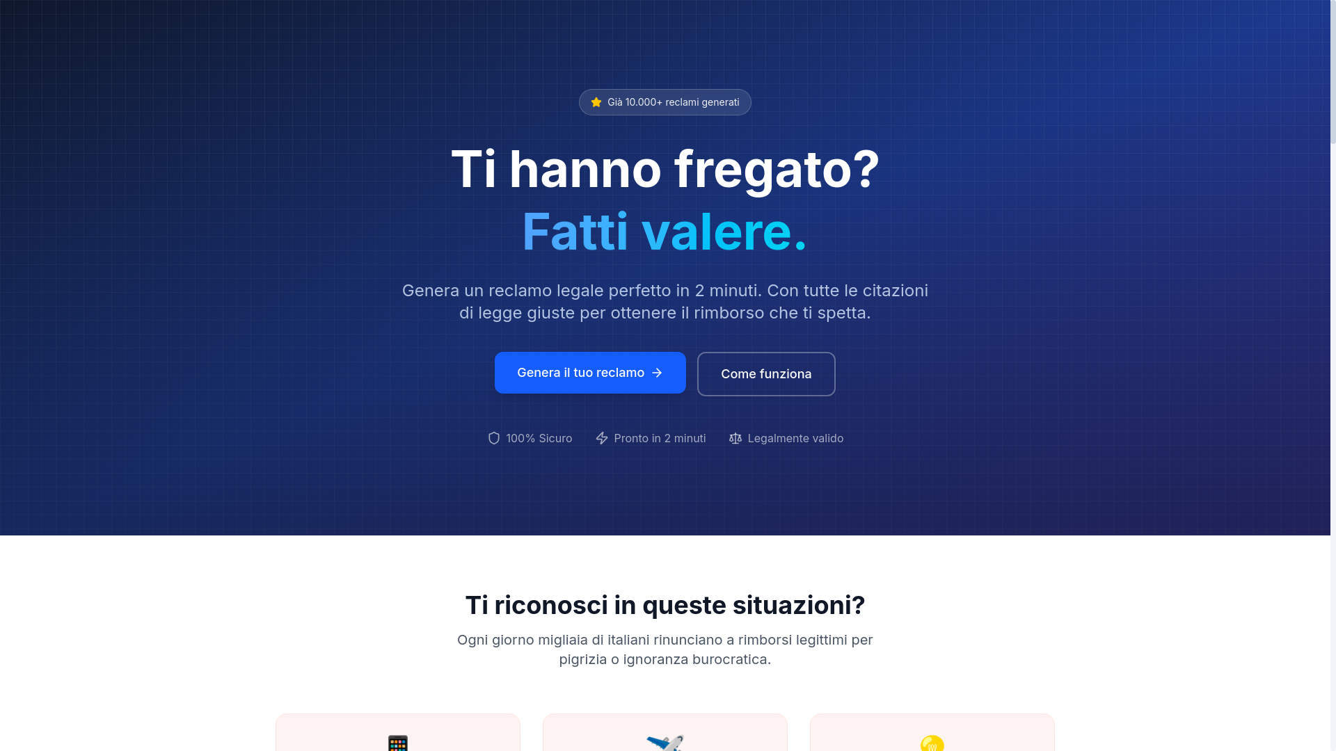 website screenshot of https://reclamilegali.it/