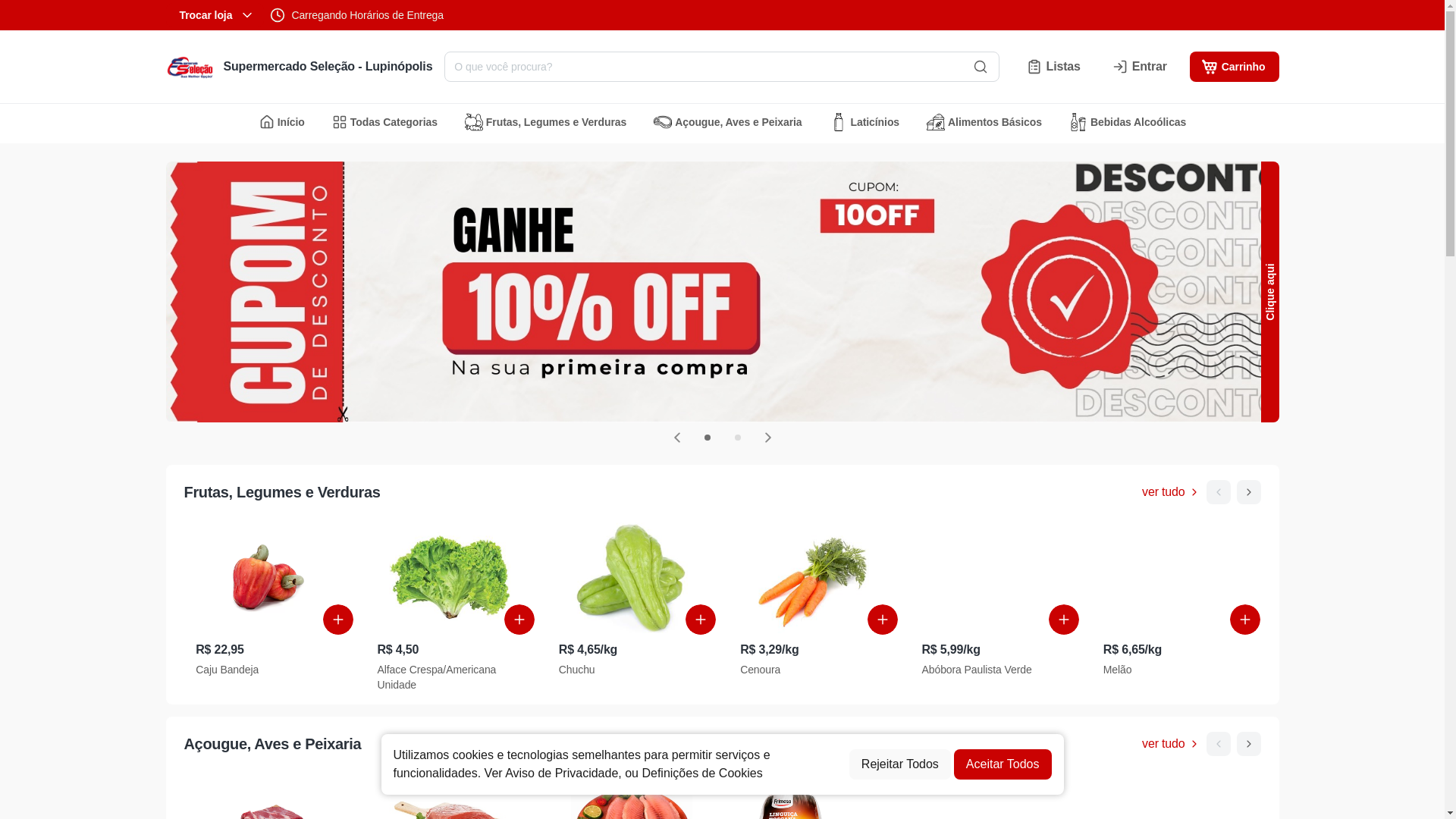 website screenshot of https://supermercadoselecao.com.br/