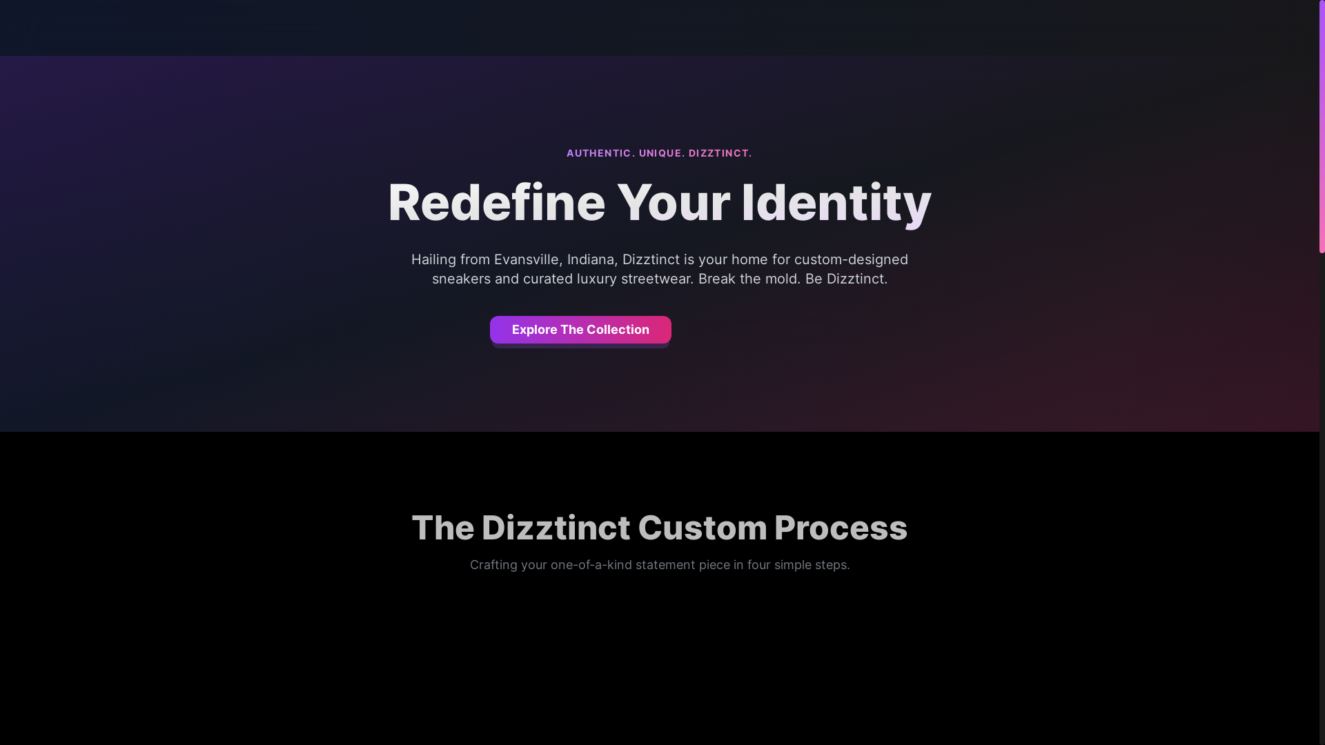 website screenshot of https://dizztinct.shop/