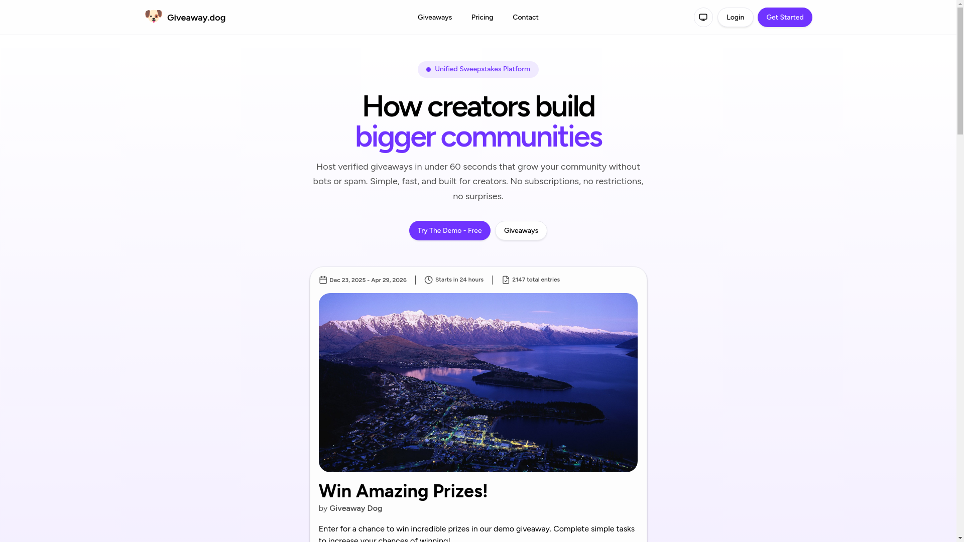 website screenshot of https://giveaway.dog/