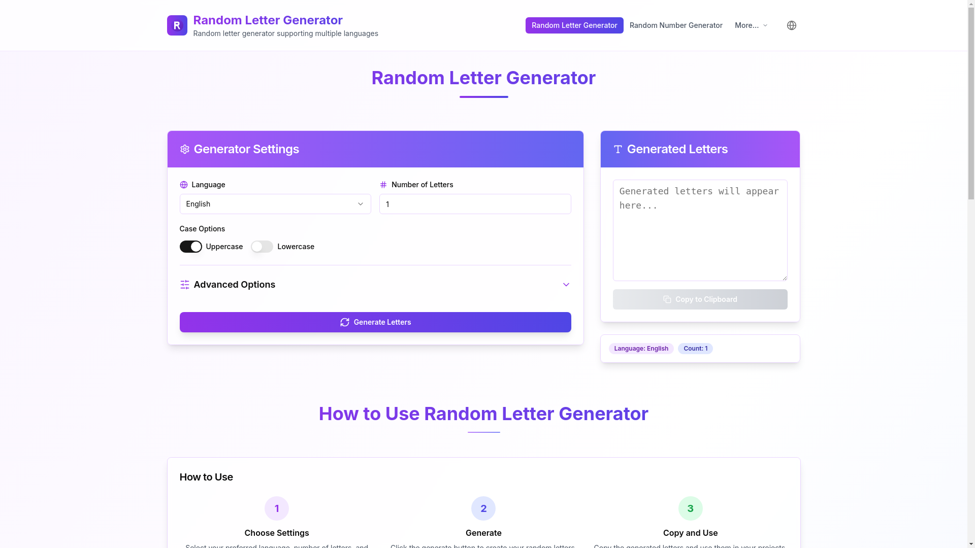 website screenshot of https://random-letter-generator.pages.dev/