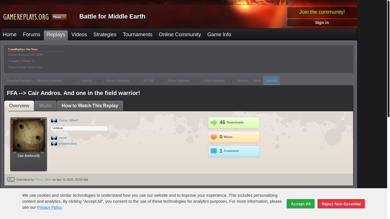 website screenshot of https://www.gamereplays.org/battleformiddleearth/replays.php?game=4&show=details&id=367538