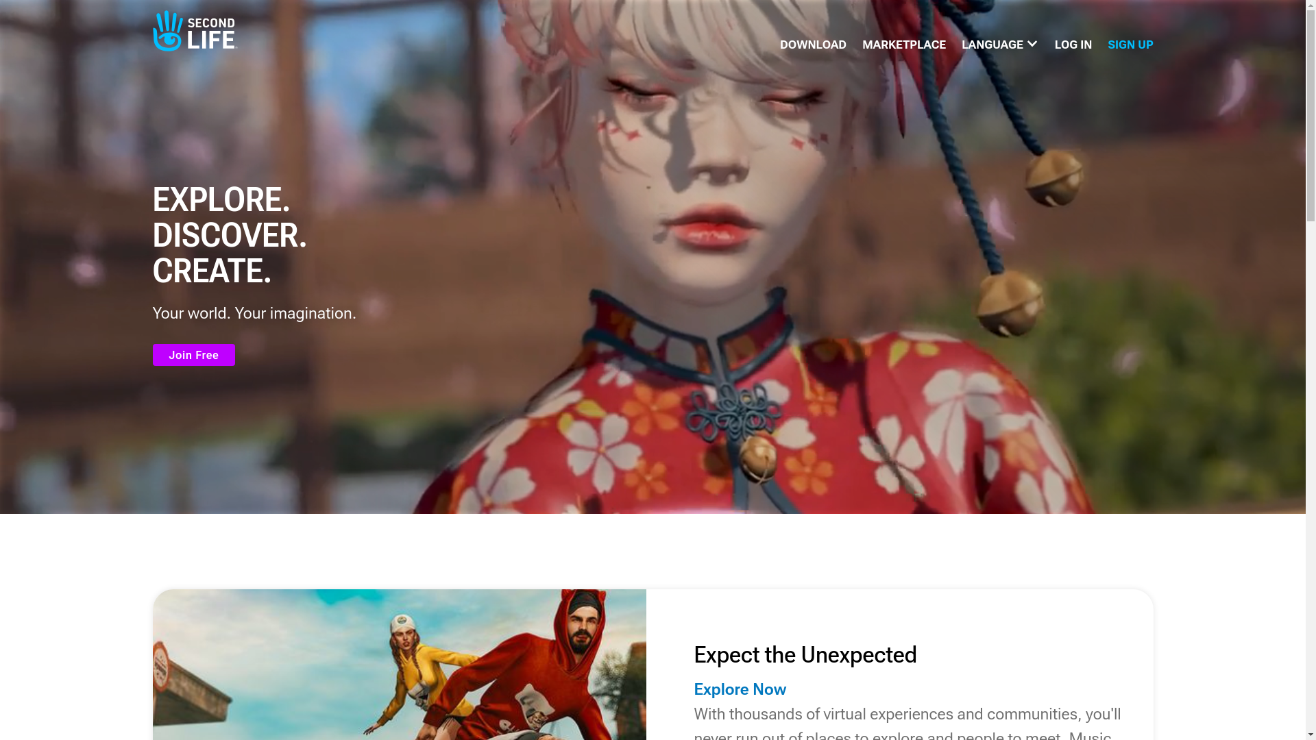 website screenshot of https://secondlife.com/