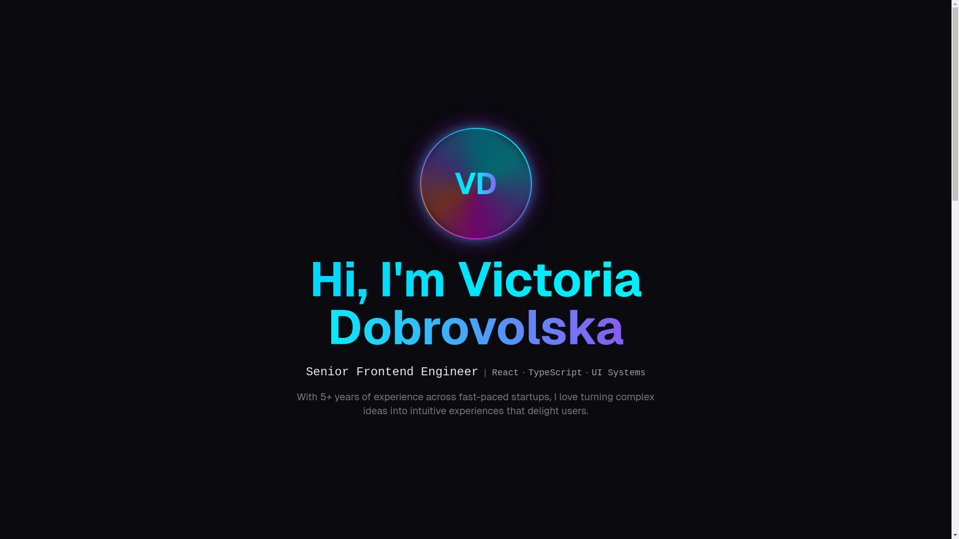 website screenshot of https://victoriadobrov.dev/