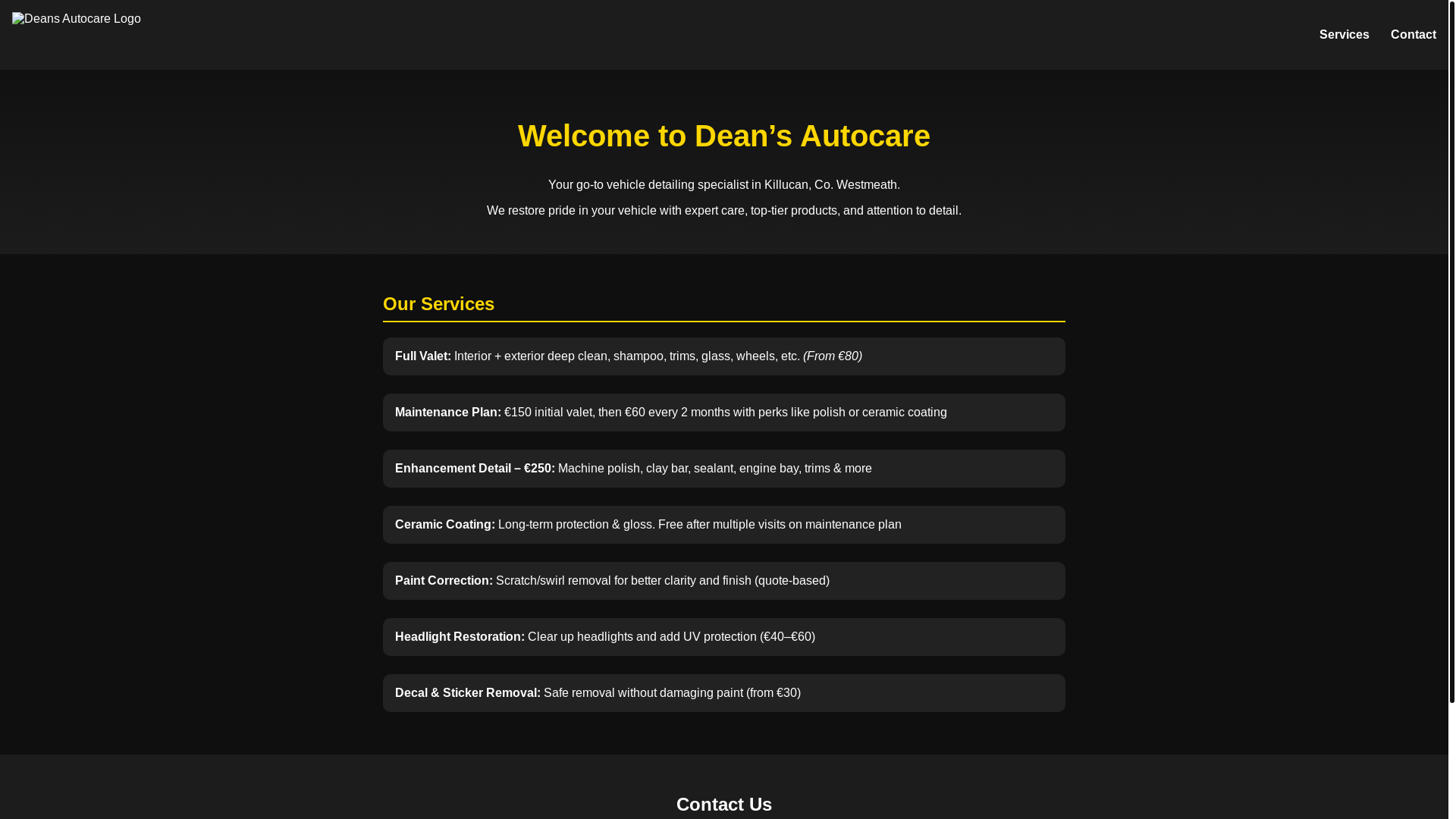 website screenshot of https://deansautocare.com/