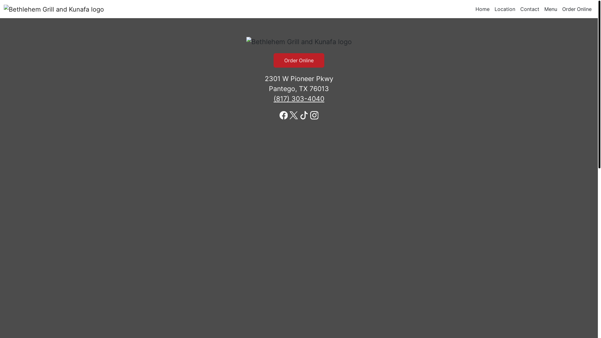 website screenshot of https://bethlehemgrillandkunafatx.com/