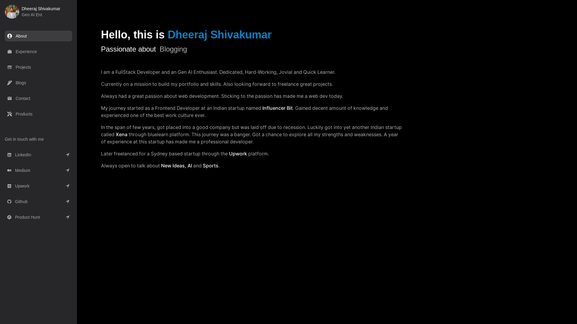 website screenshot of https://dheerajdevelops.app/