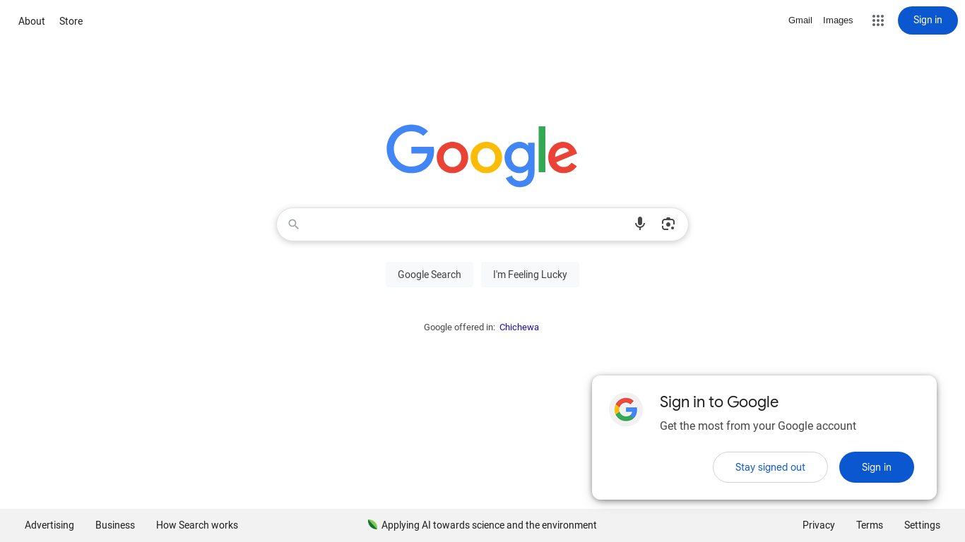 website screenshot of https://google.mw