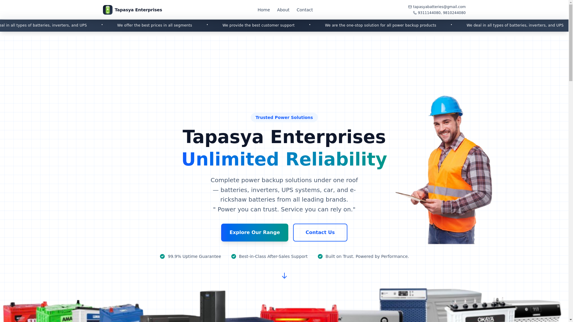 website screenshot of https://tapasyabatteries.shop/