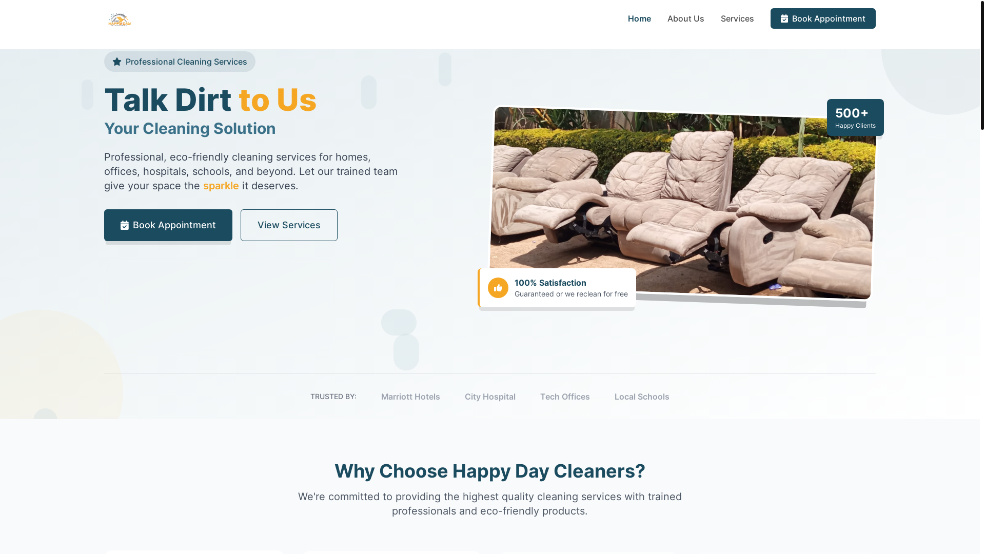 website screenshot of https://happydaycleaners.co.ke/