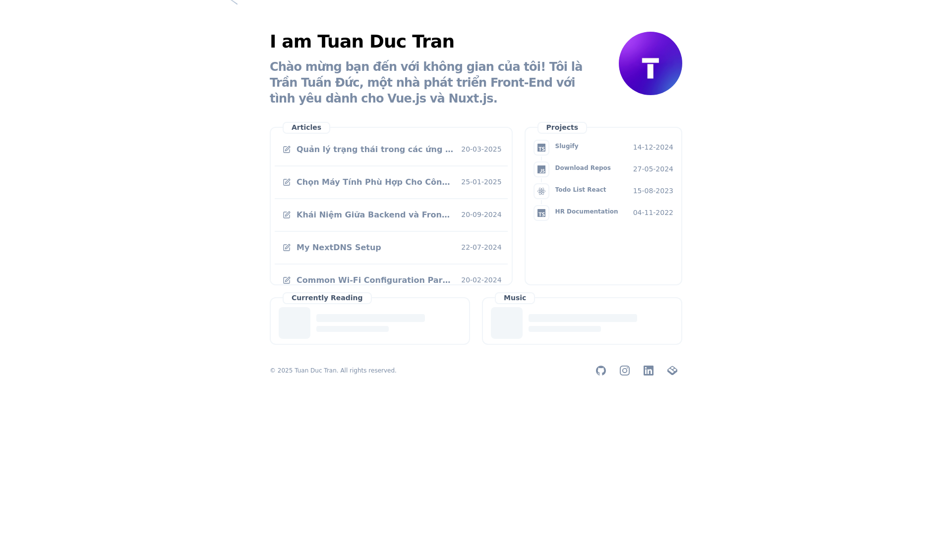 website screenshot of https://tuanductran.pages.dev/
