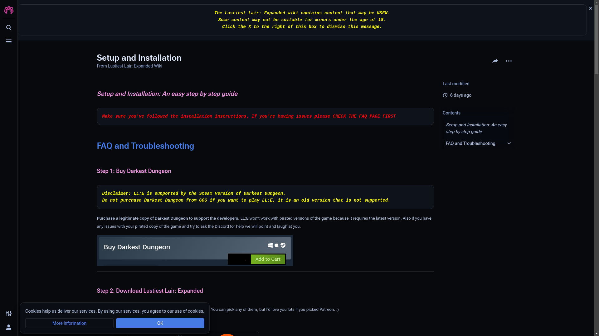website screenshot of https://lustiestlairexpanded.miraheze.org/wiki/Setup_and_Installation