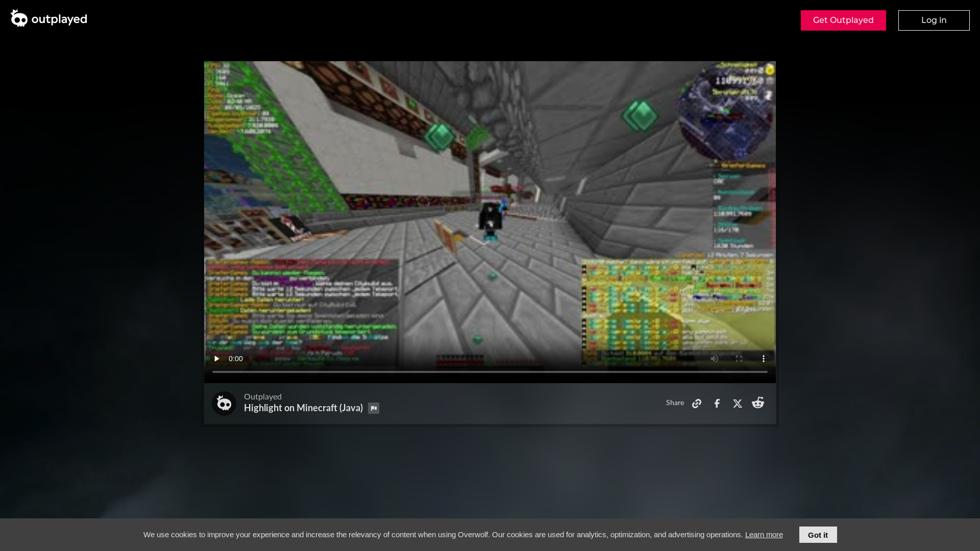 website screenshot of https://outplayed.tv/minecraft-java/V14Z44